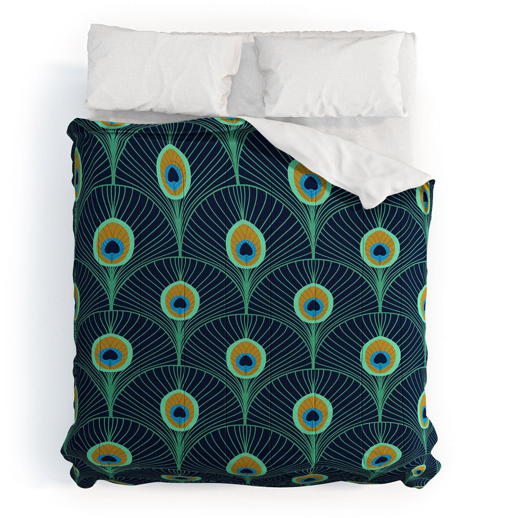 Design by Spark Peacock Deco Feathers Comforter