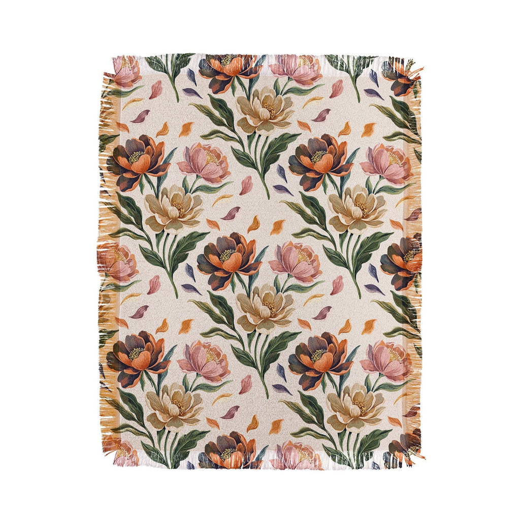 Marta Barragan Camarasa Hand Painted Peony Florals Throw Blanket