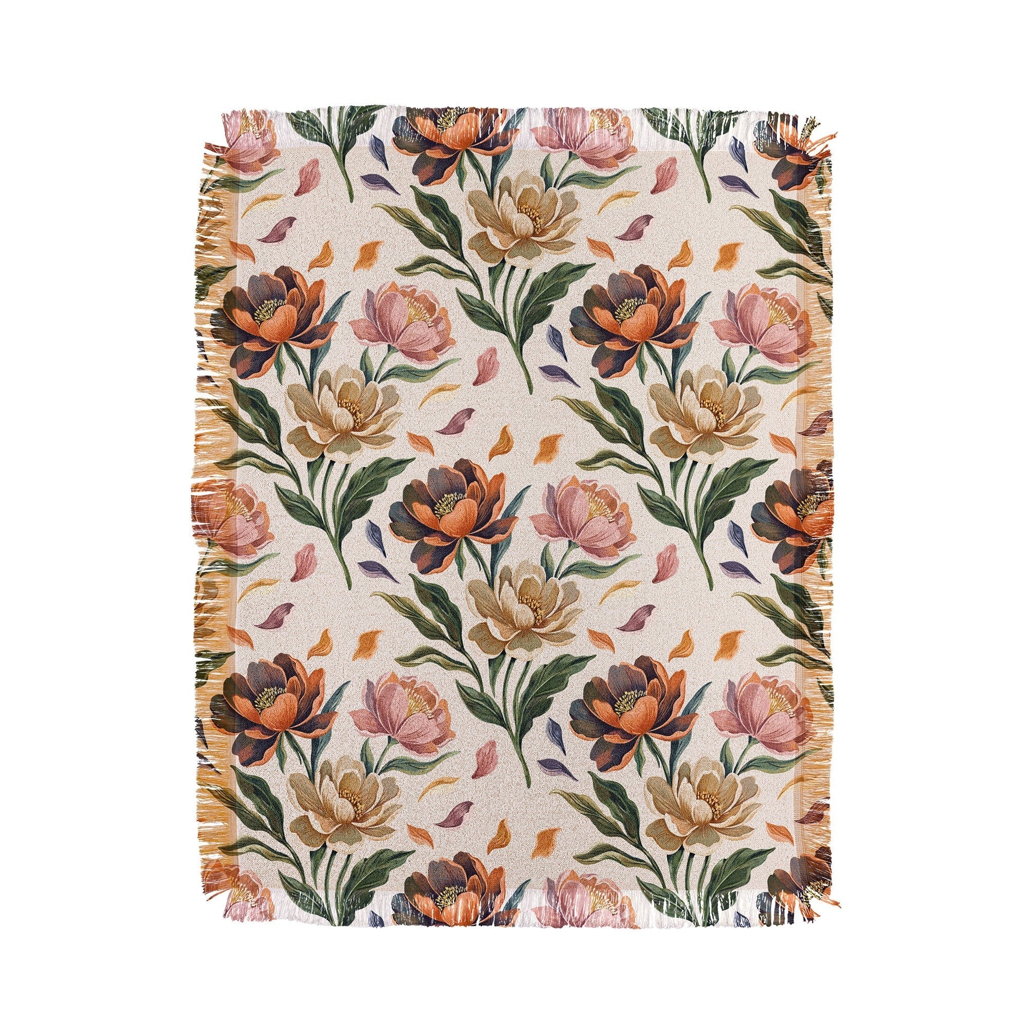 Marta Barragan Camarasa Hand Painted Peony Florals Throw Blanket