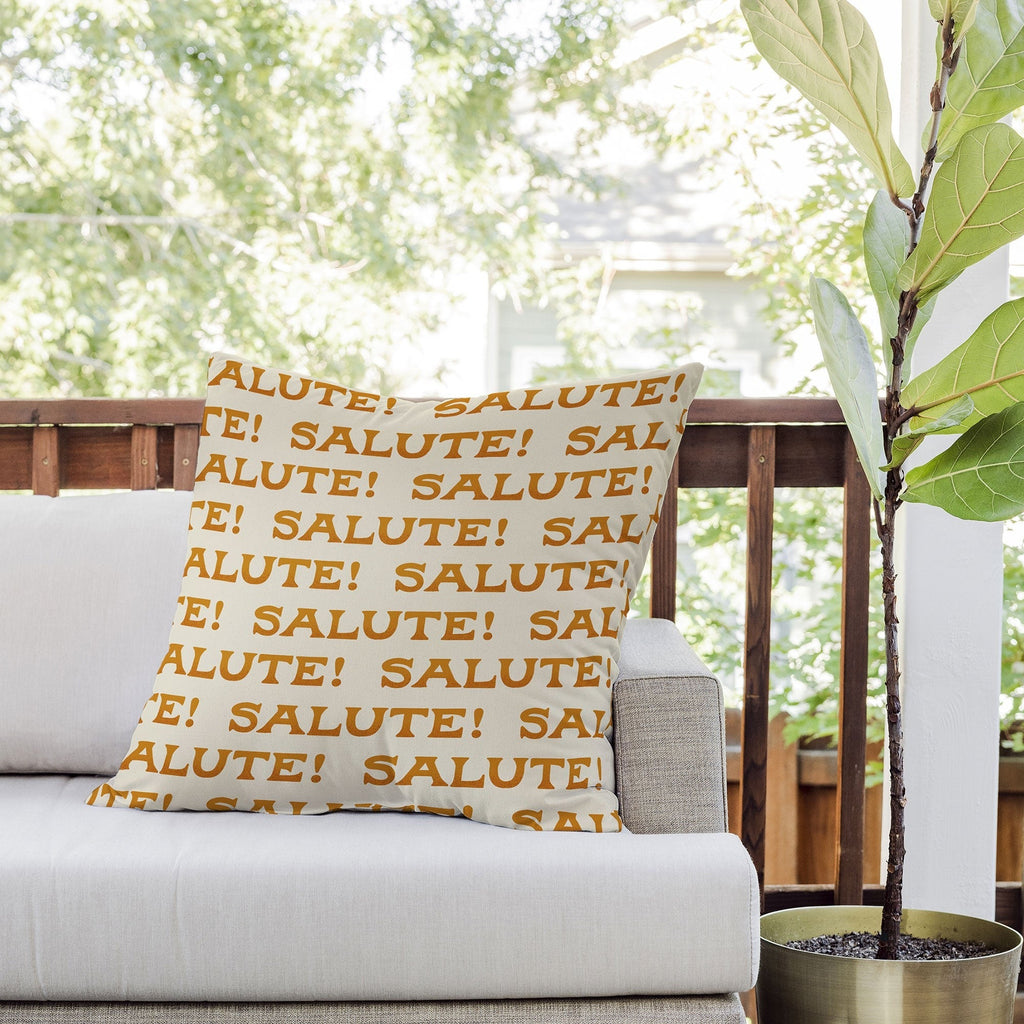 Jessica Molina Salute Gold Pattern on Cream Outdoor Throw Pillow
