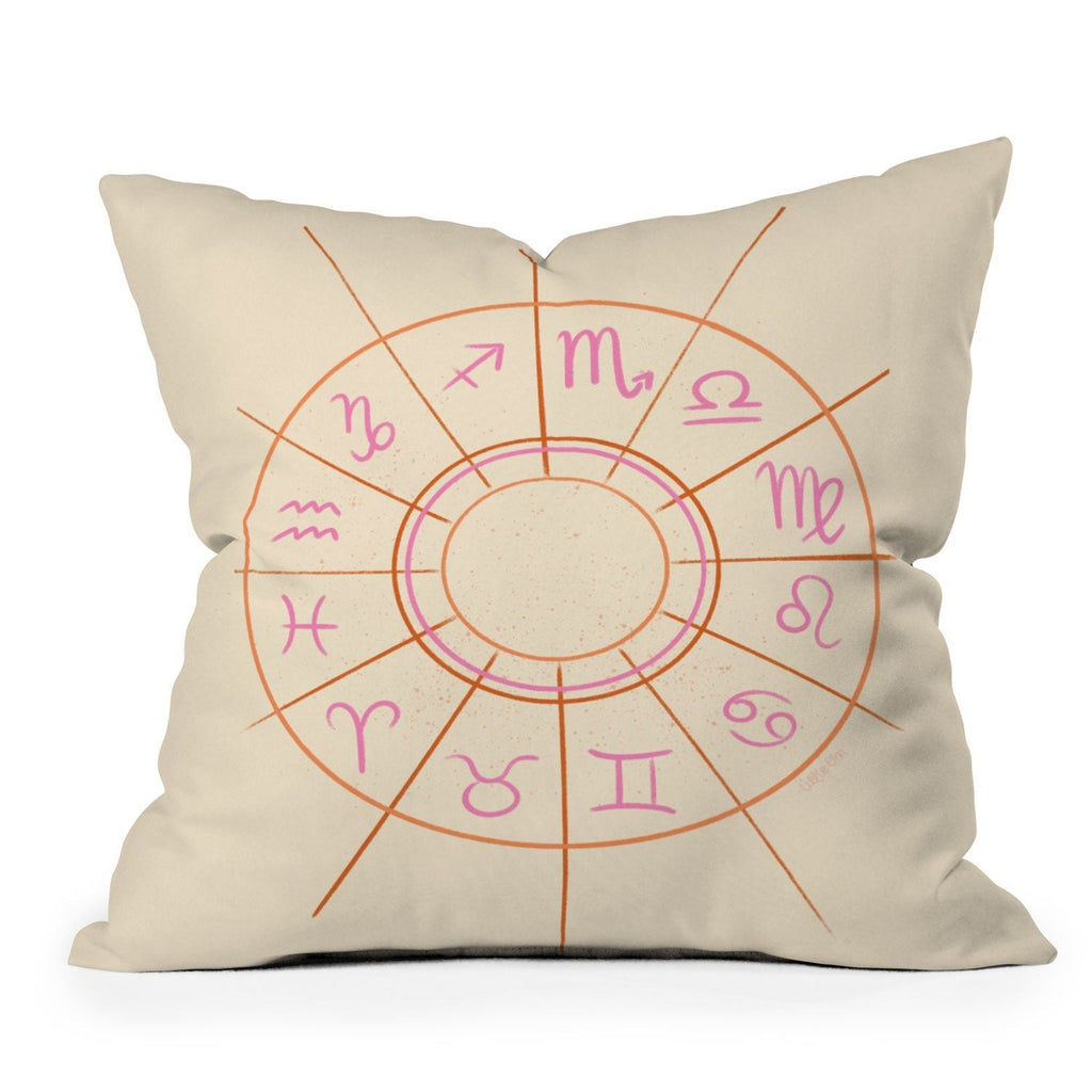 Little Om Zodiac Signs cream Throw Pillow