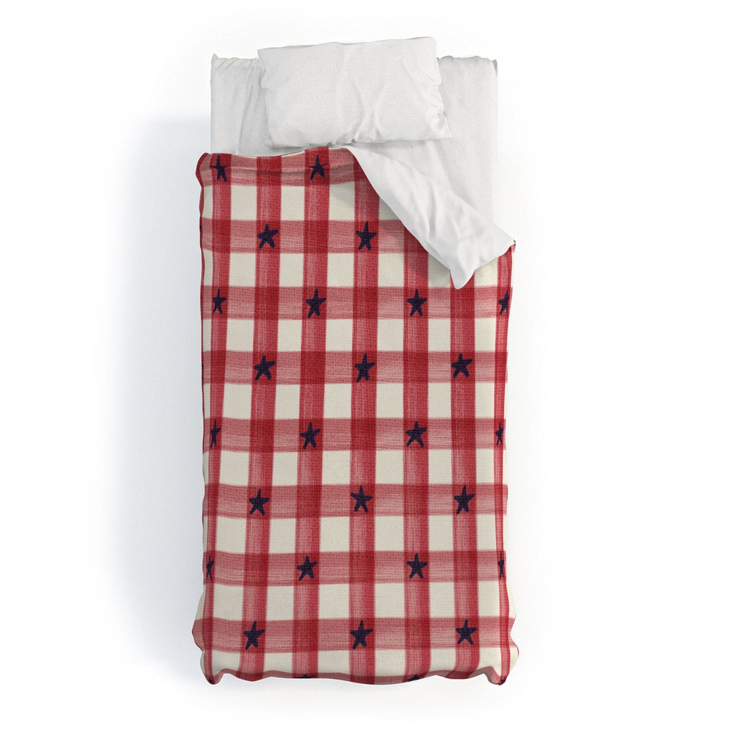 DENY Designs Red Gingham plus Stars Duvet Cover