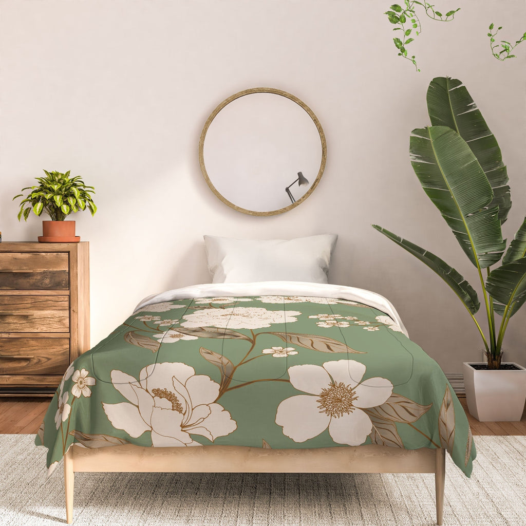 Gabriela Fuente Olive Floral Roberta Comforter