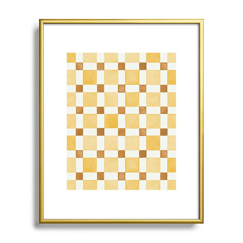 Ninola Design Everyday Artifact Checker Mosaic Tiles Geometry Yellow Metal Framed Art Print