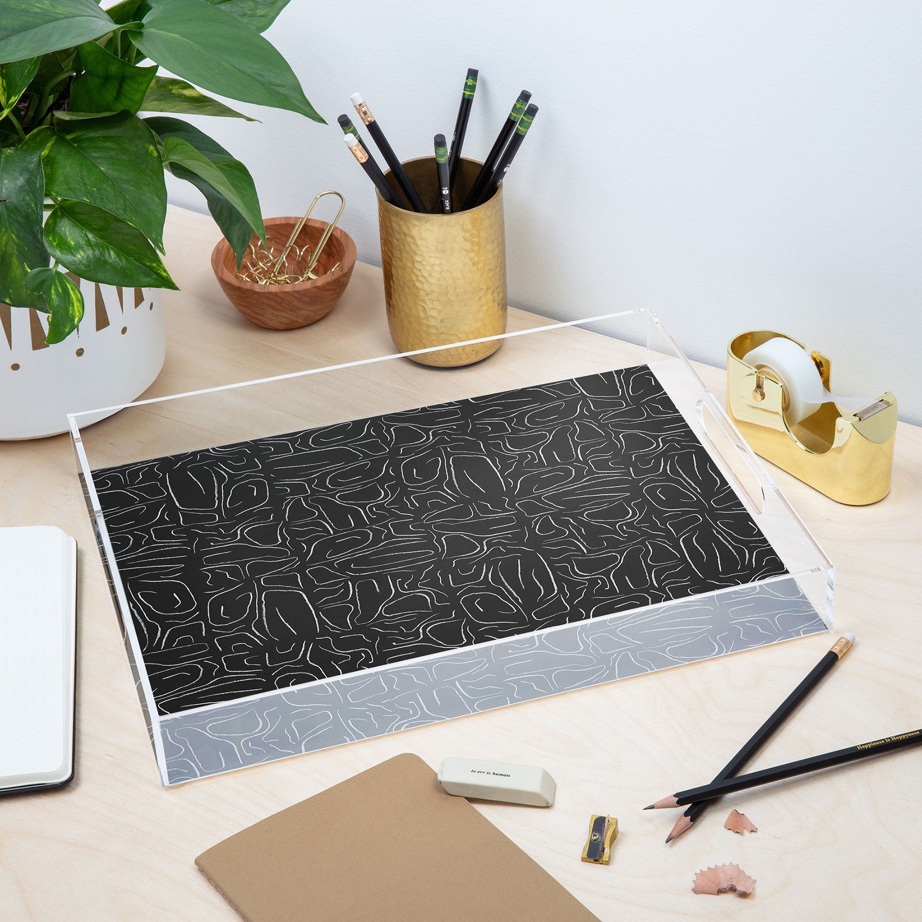 DENY Designs Abstract Lines Black Acrylic Tray