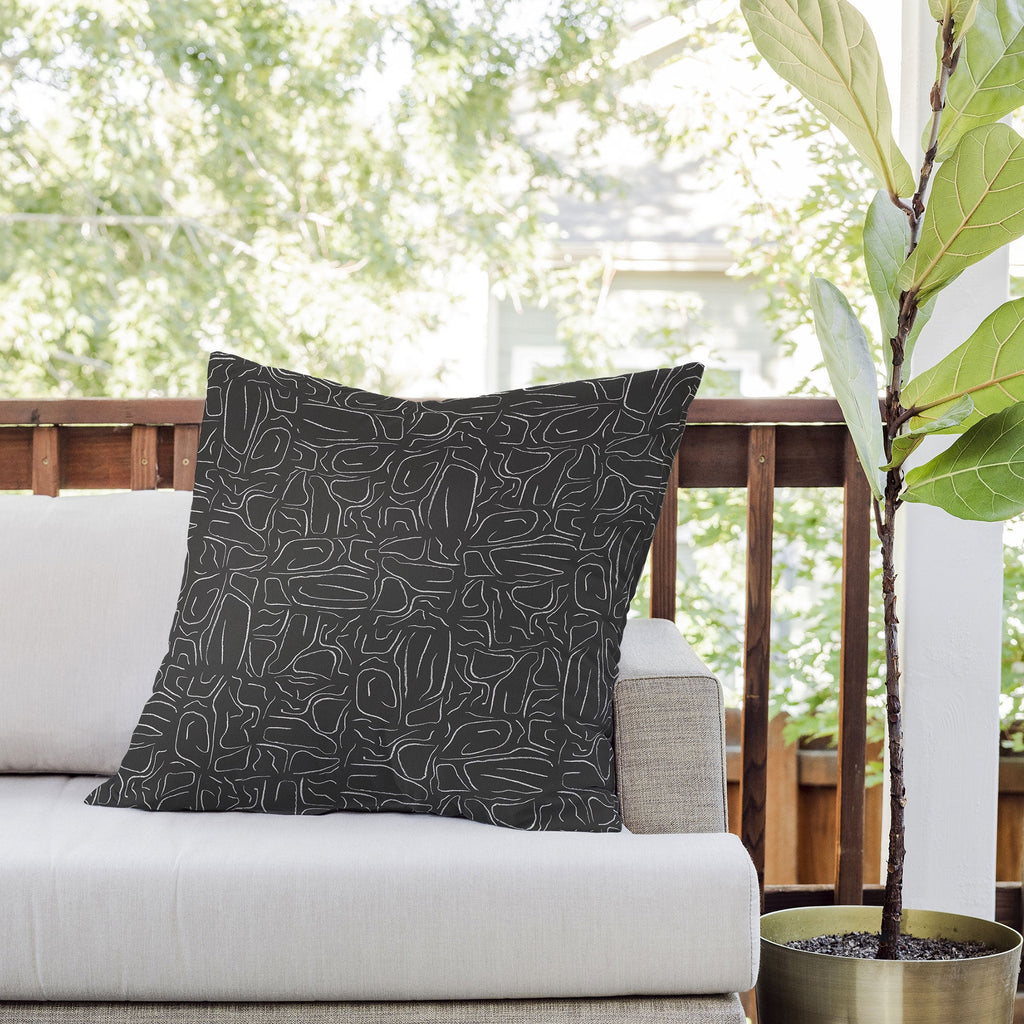 DENY Designs Abstract Lines Black Outdoor Throw Pillow