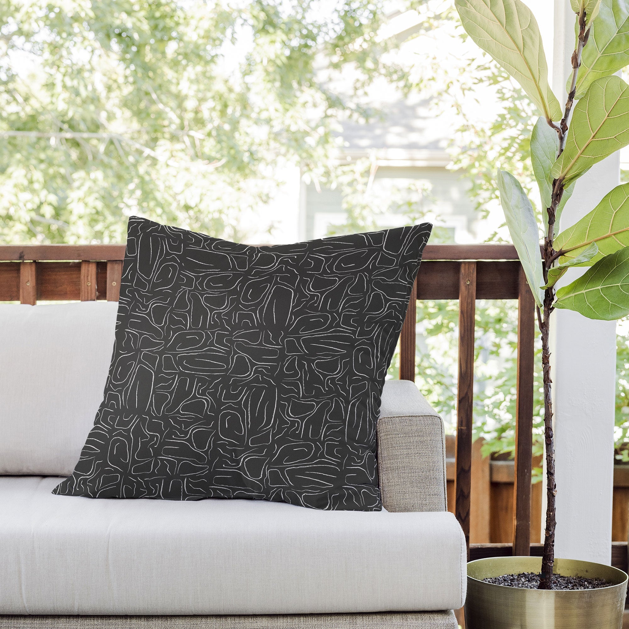 DENY Designs Abstract Lines Black Outdoor Throw Pillow