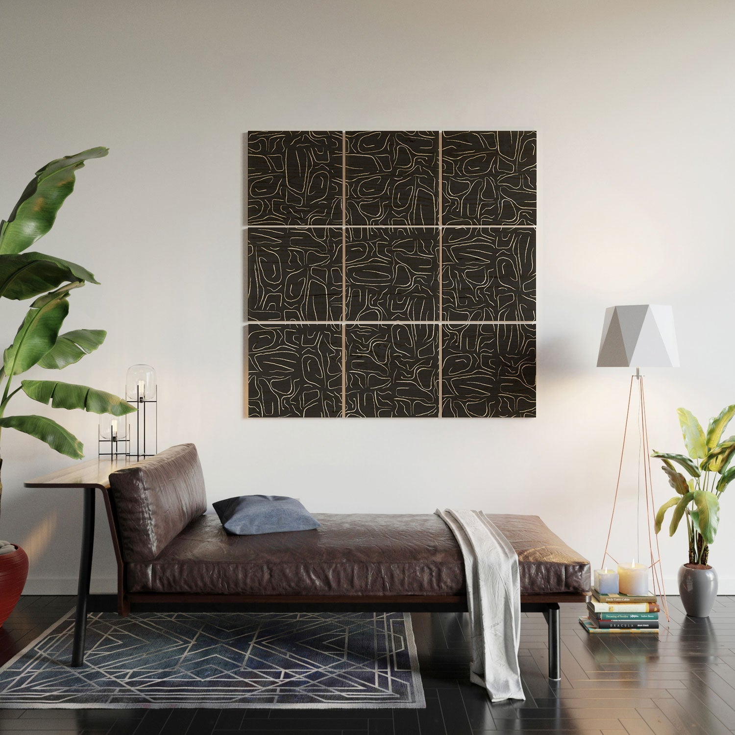 DENY Designs Abstract Lines Black Wood Wall Mural