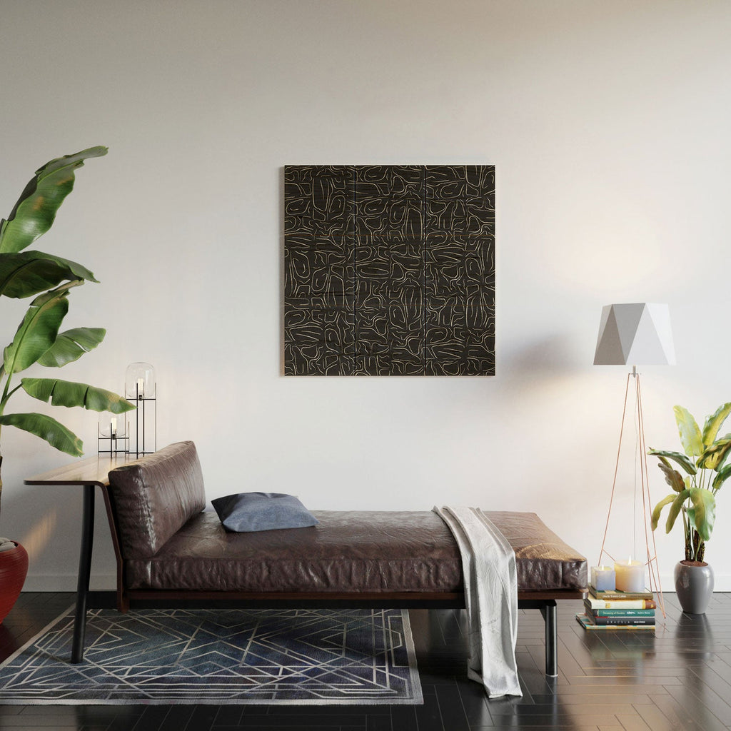 DENY Designs Abstract Lines Black Wood Wall Mural