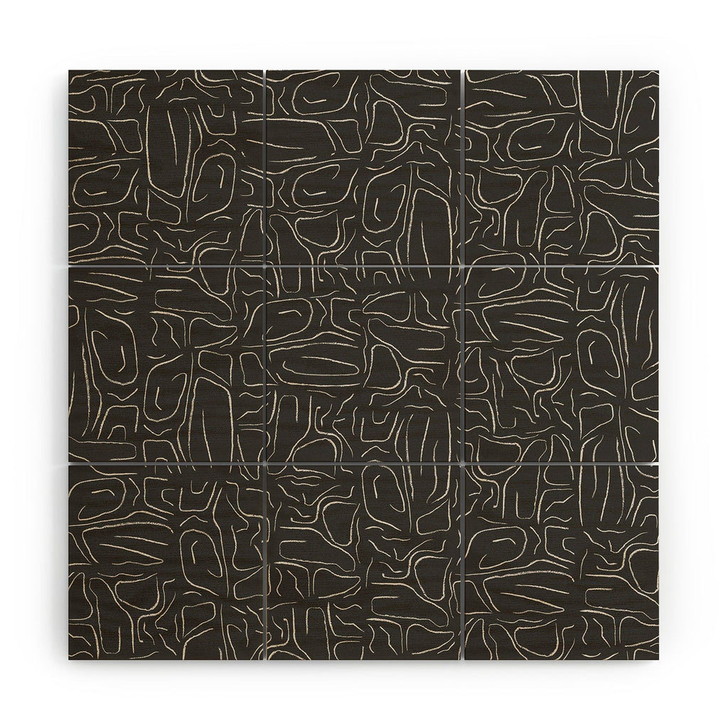 DENY Designs Abstract Lines Black Wood Wall Mural