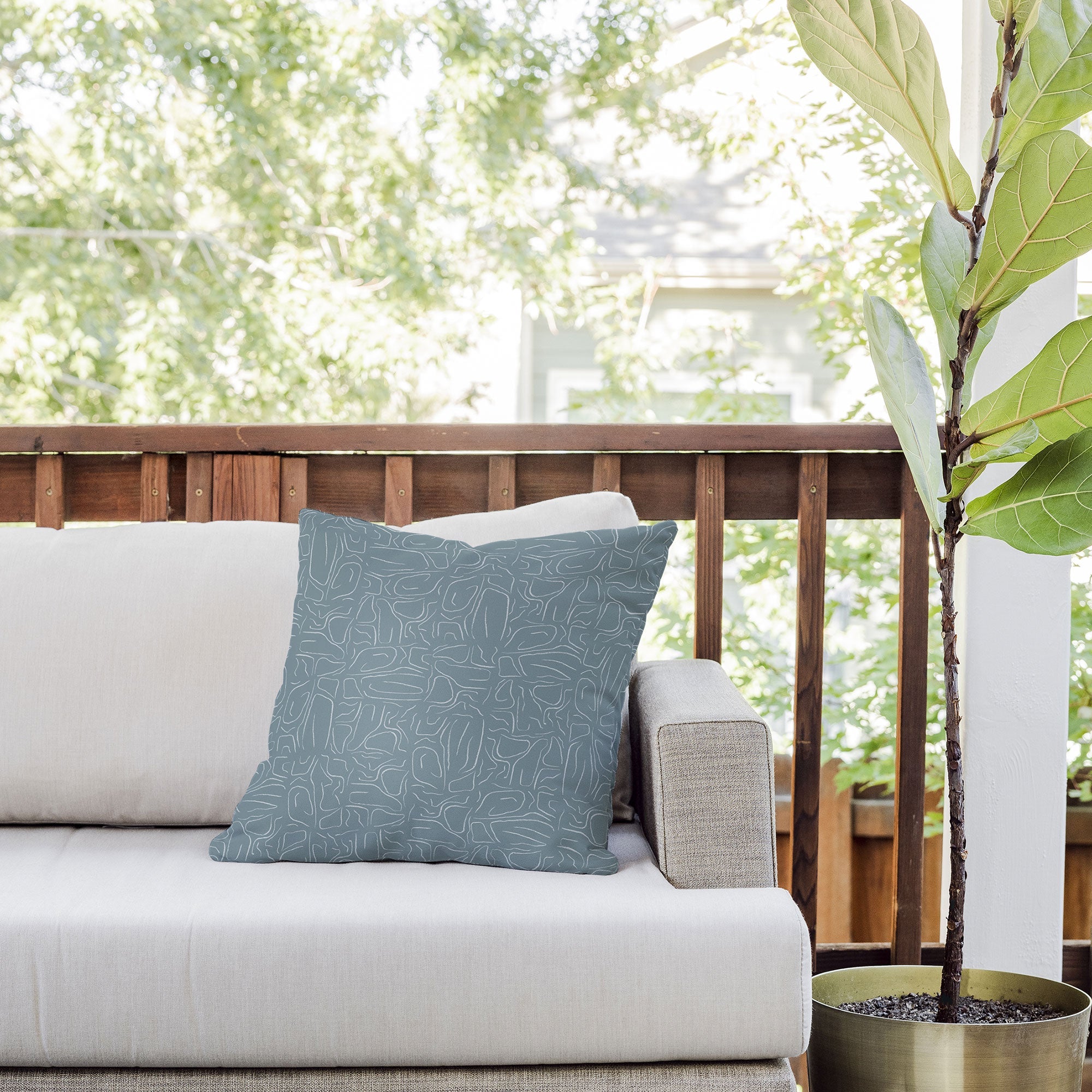 DENY Designs Abstract Lines Blue Outdoor Throw Pillow