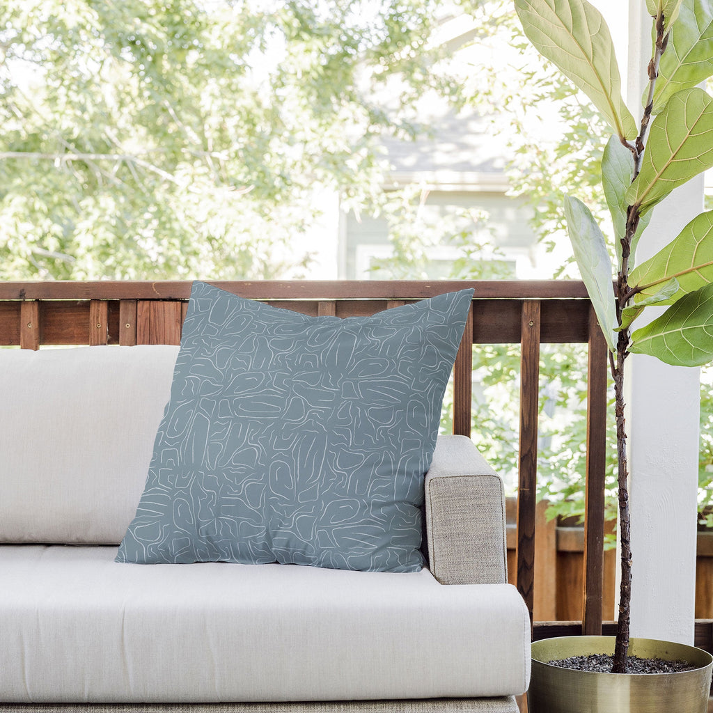 DENY Designs Abstract Lines Blue Outdoor Throw Pillow