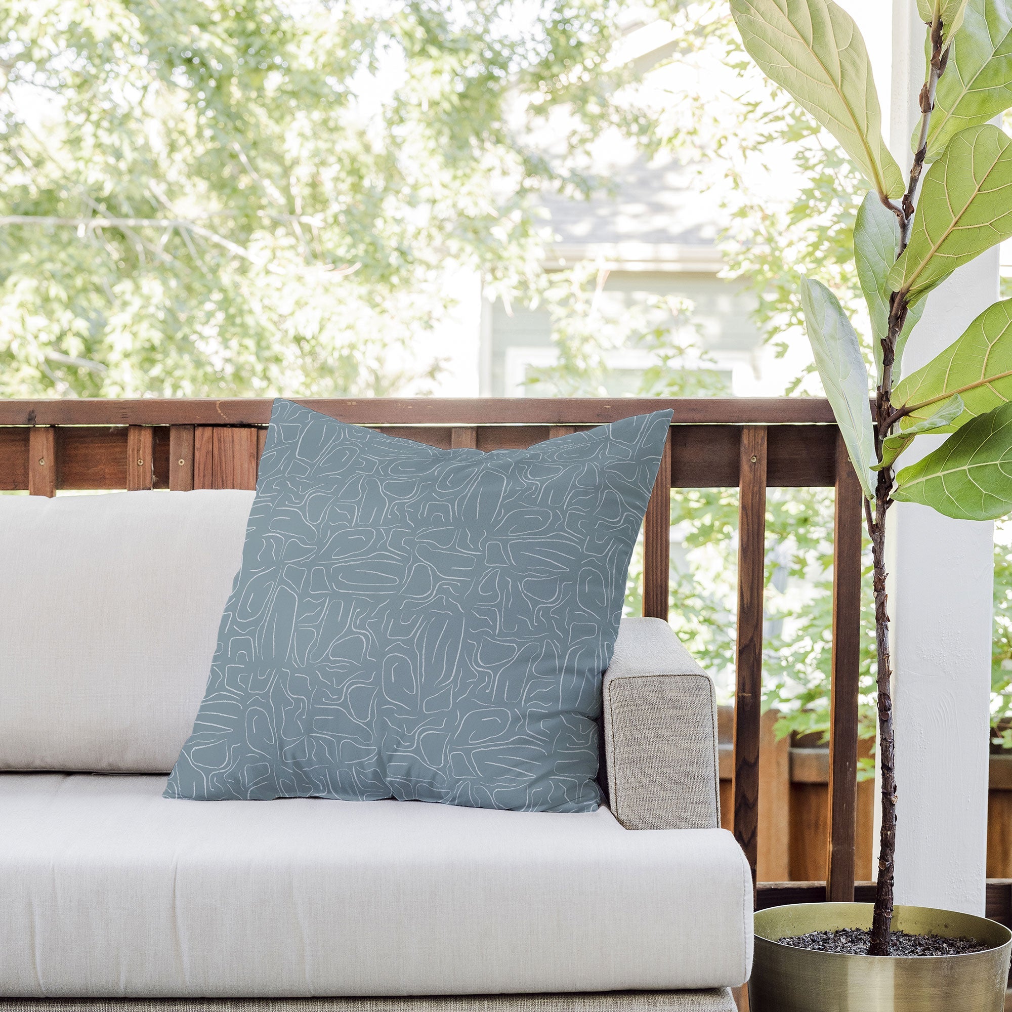 DENY Designs Abstract Lines Blue Outdoor Throw Pillow