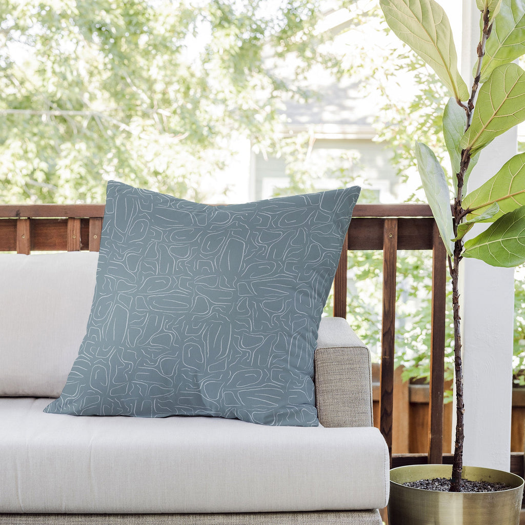 DENY Designs Abstract Lines Blue Outdoor Throw Pillow