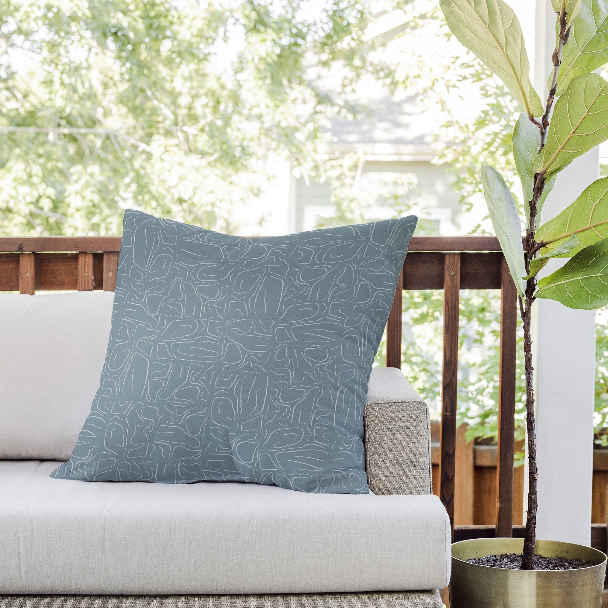 DENY Designs Abstract Lines Blue Outdoor Throw Pillow