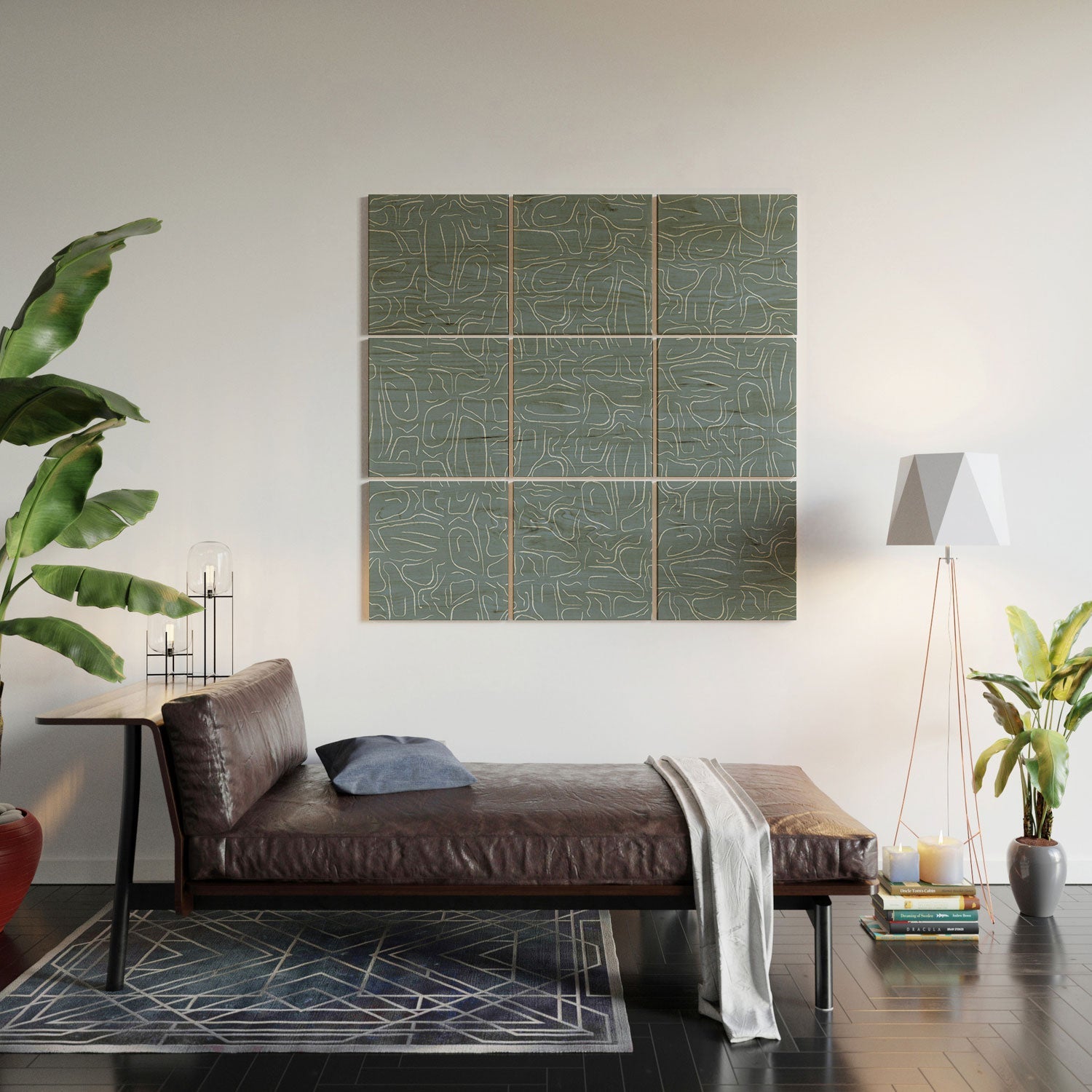 DENY Designs Abstract Lines Blue Wood Wall Mural