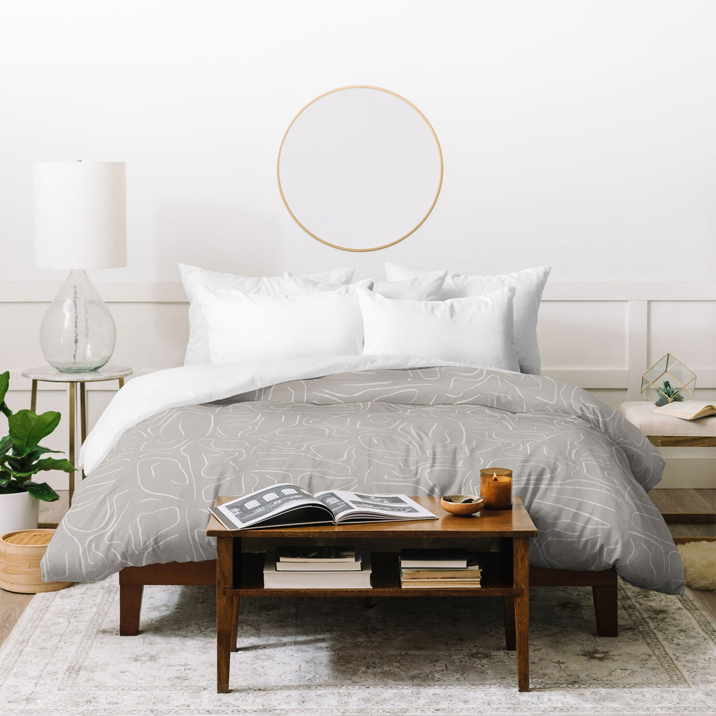 DENY Designs Abstract Lines Light Gray Duvet Cover