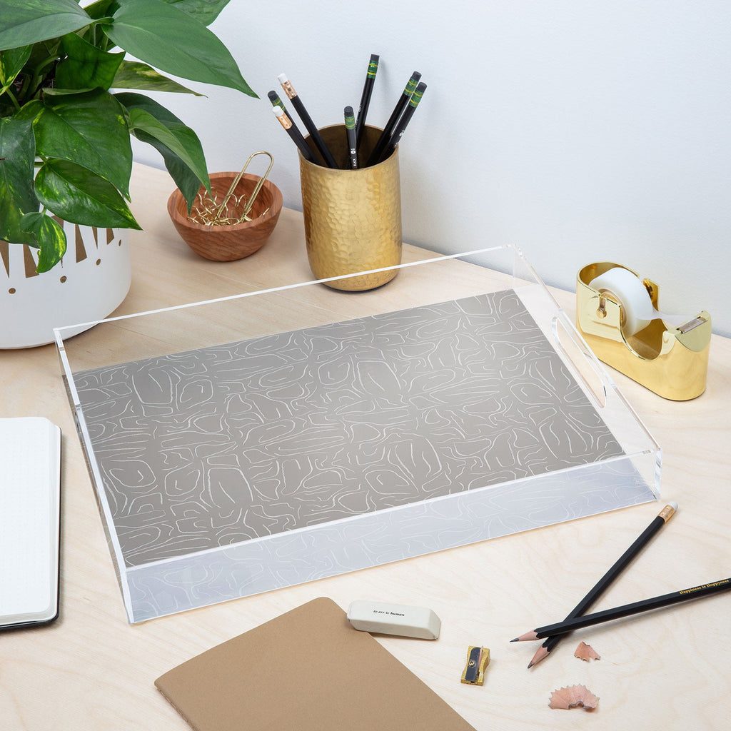 DENY Designs Abstract Lines Light Gray Acrylic Tray