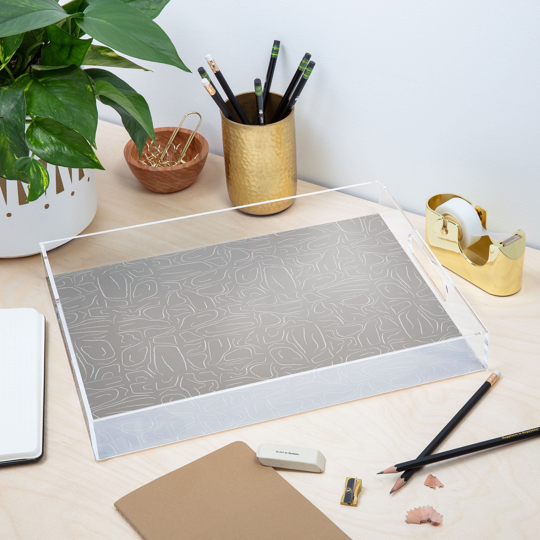 DENY Designs Abstract Lines Light Gray Acrylic Tray