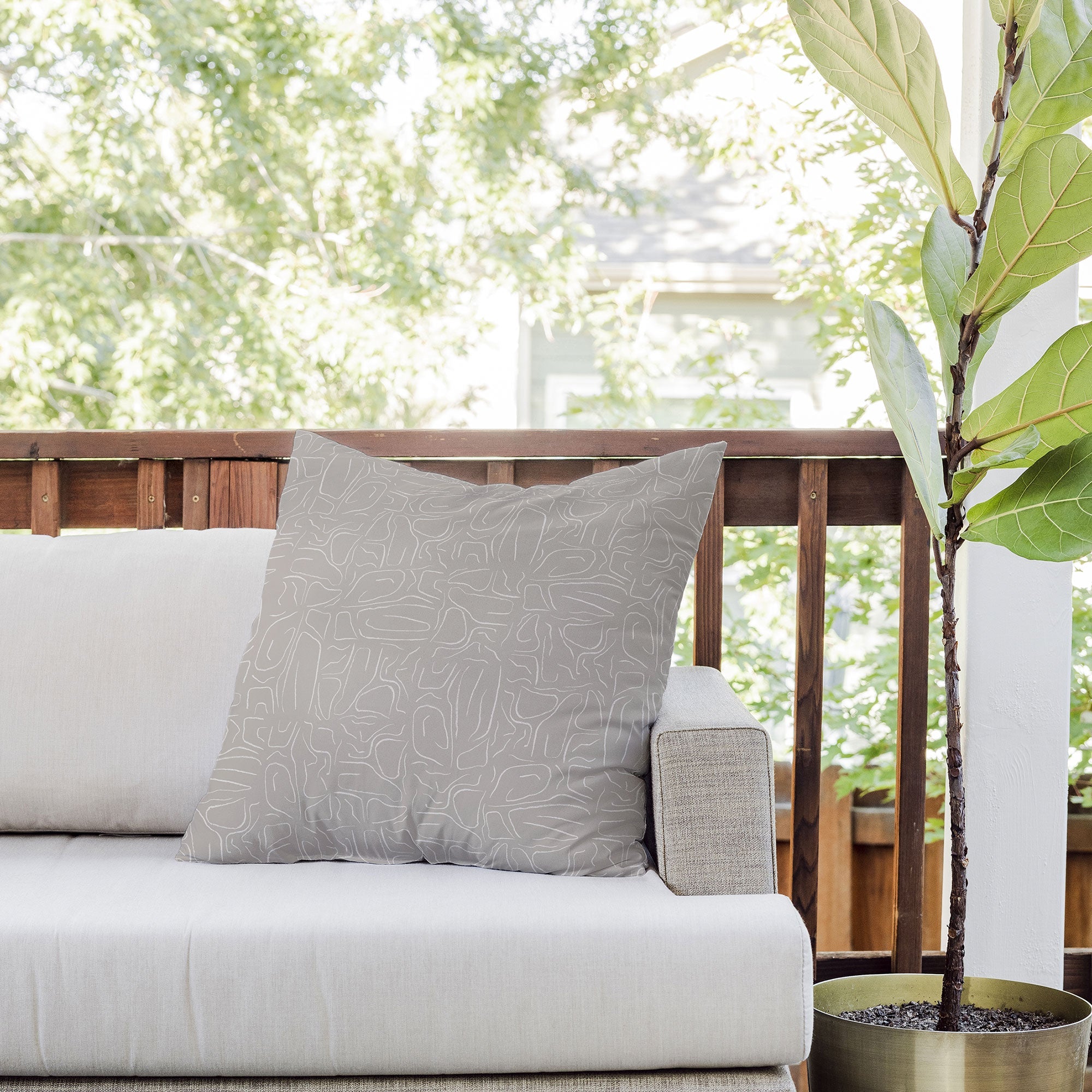DENY Designs Abstract Lines Light Gray Outdoor Throw Pillow