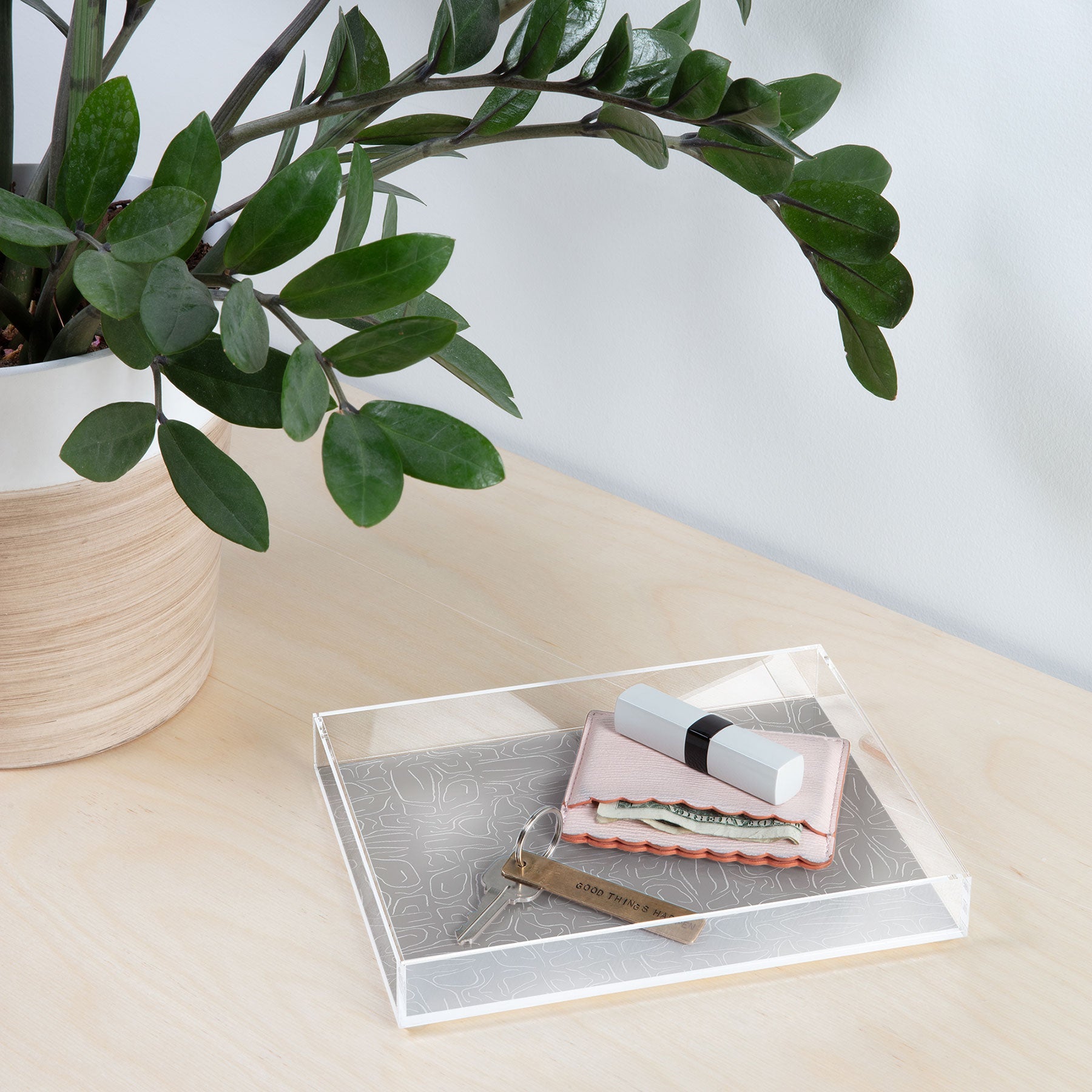 DENY Designs Abstract Lines Light Gray Acrylic Tray