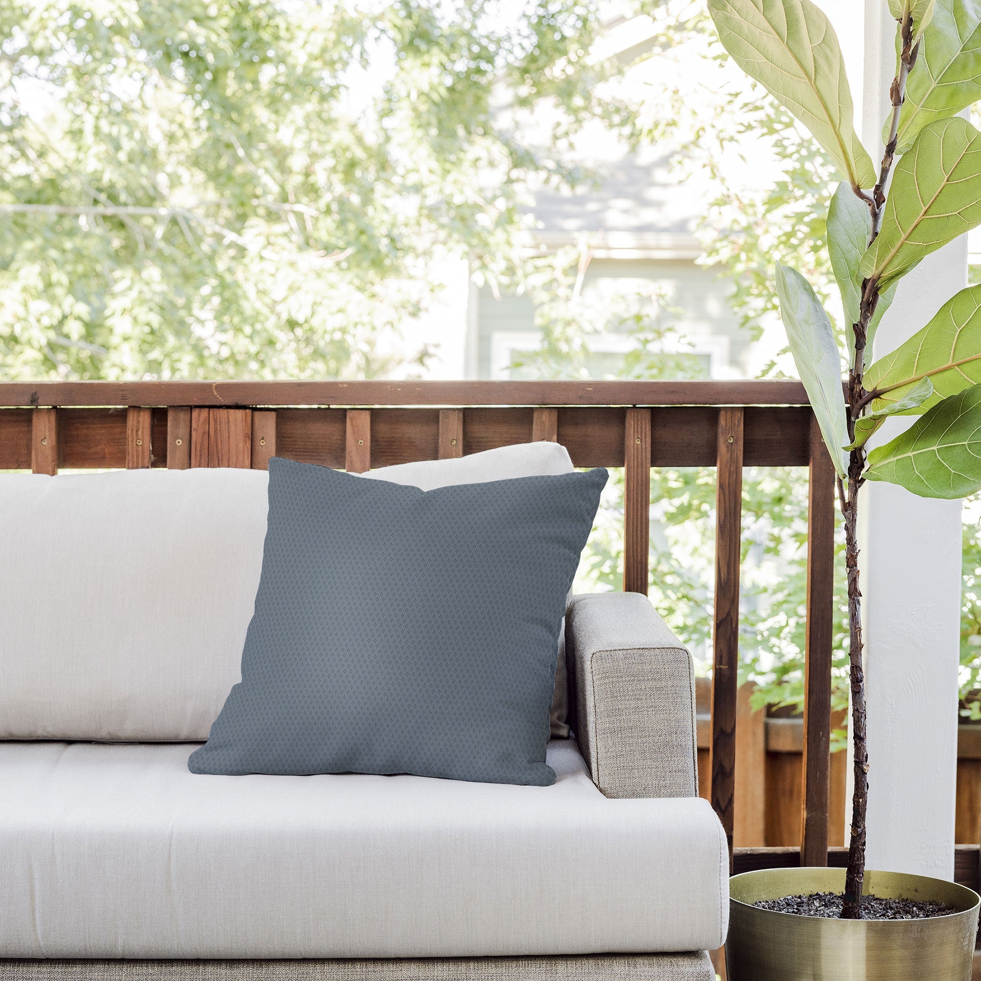 DENY Designs Block Print Dot Blue Outdoor Throw Pillow