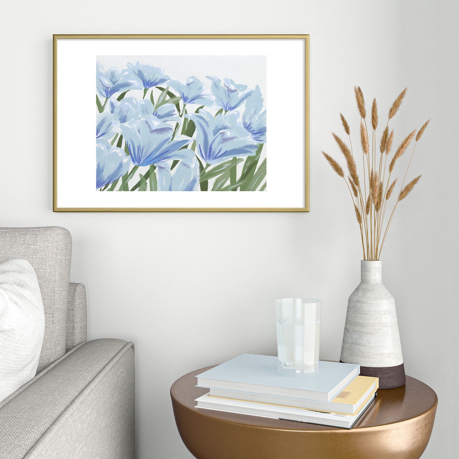 DENY Designs blue blooms Metal Framed Art Print