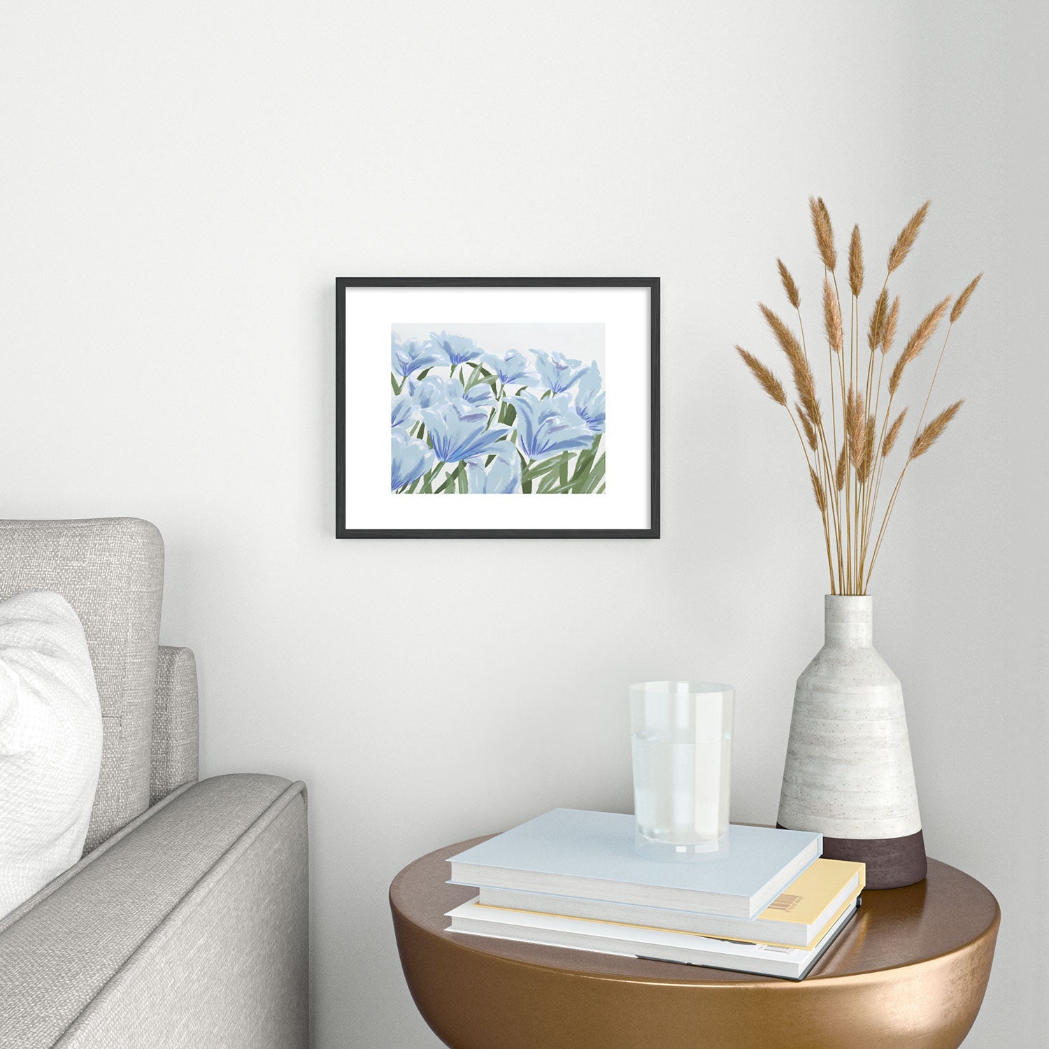 DENY Designs blue blooms Metal Framed Art Print
