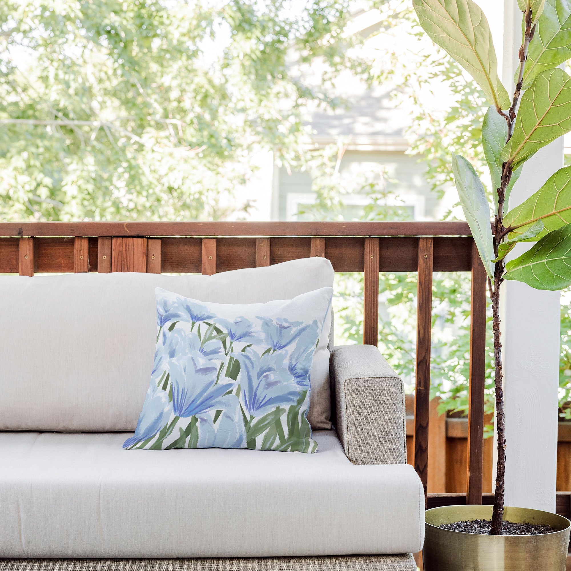 DENY Designs blue blooms Outdoor Throw Pillow