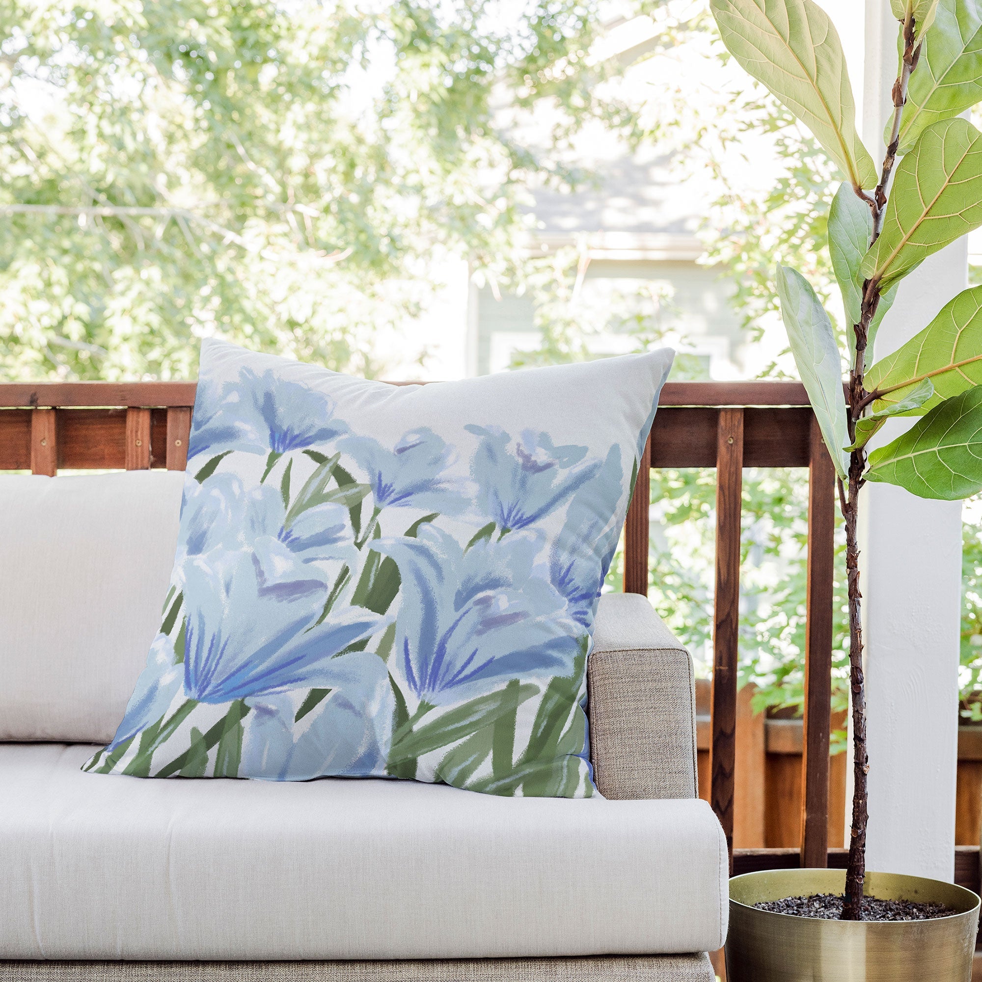 DENY Designs blue blooms Outdoor Throw Pillow