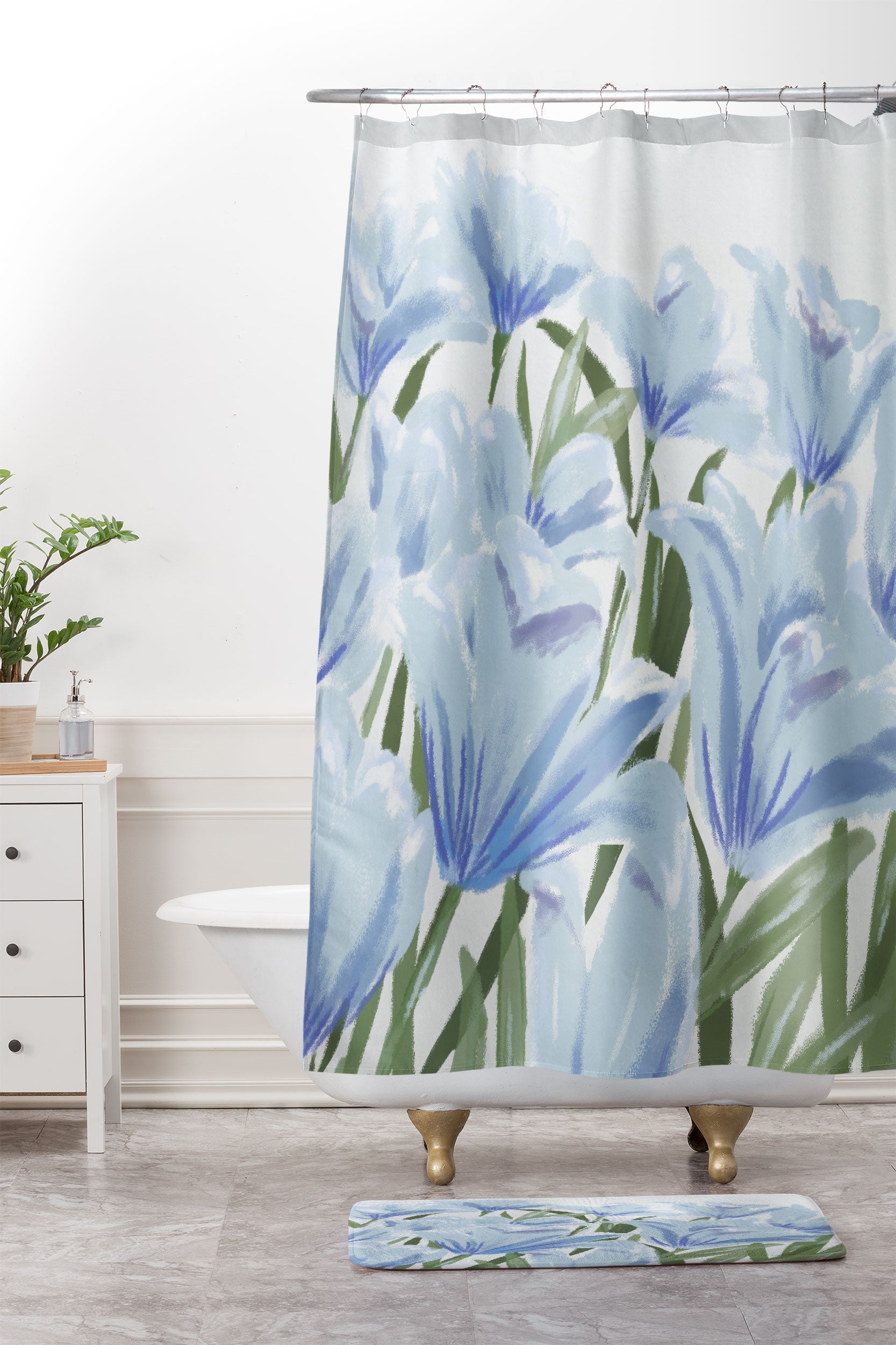 DENY Designs blue blooms Shower Curtain And Mat