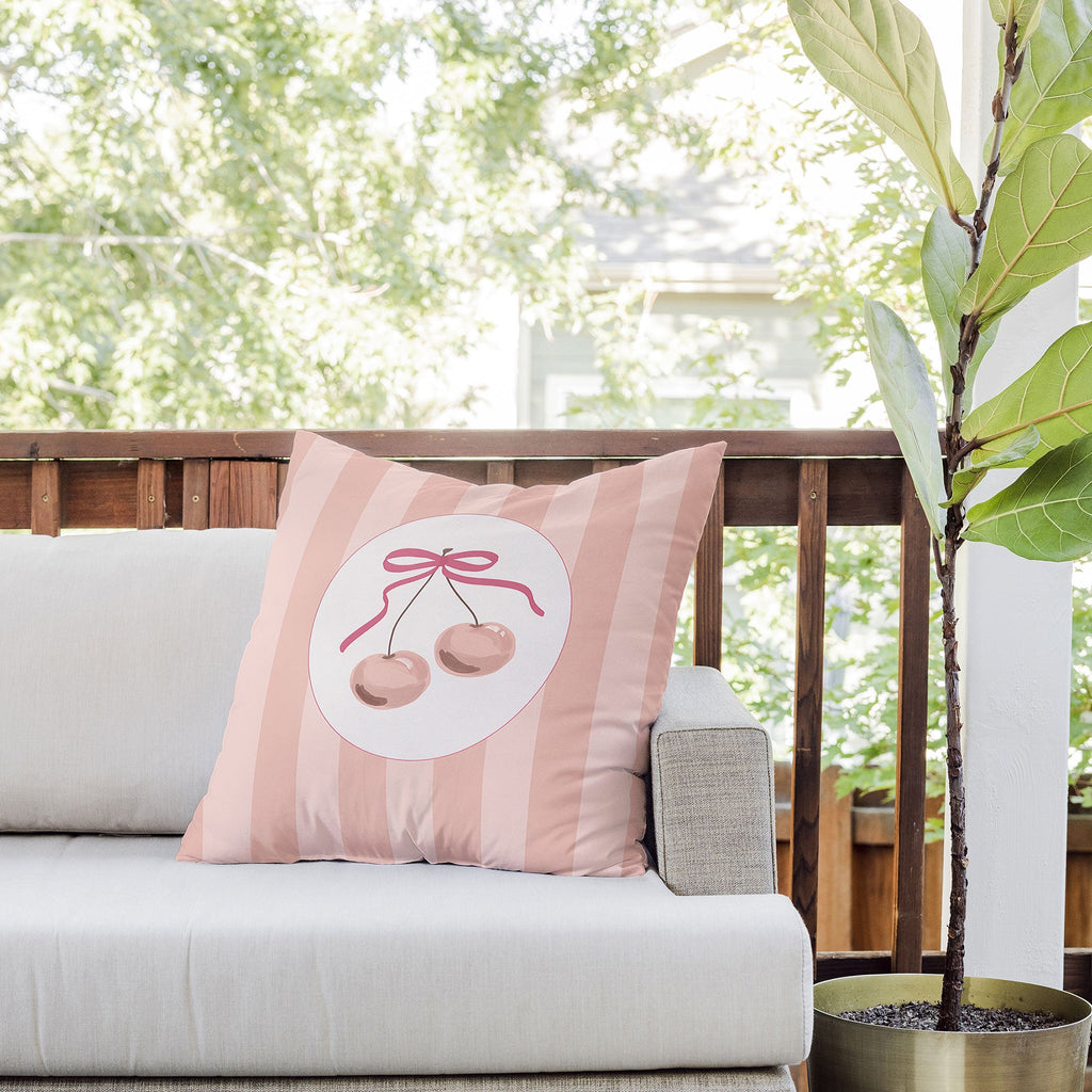 DENY Designs Bow Cherries Outdoor Throw Pillow