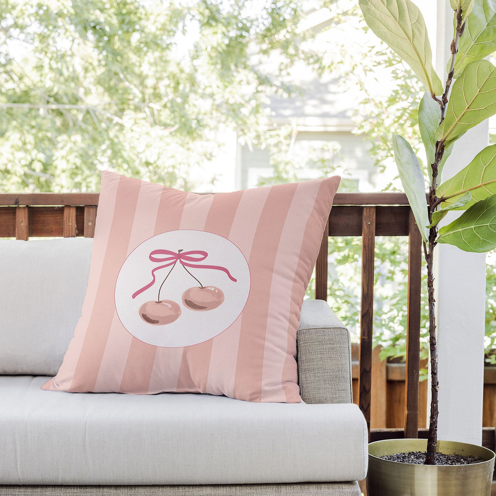 DENY Designs Bow Cherries Outdoor Throw Pillow