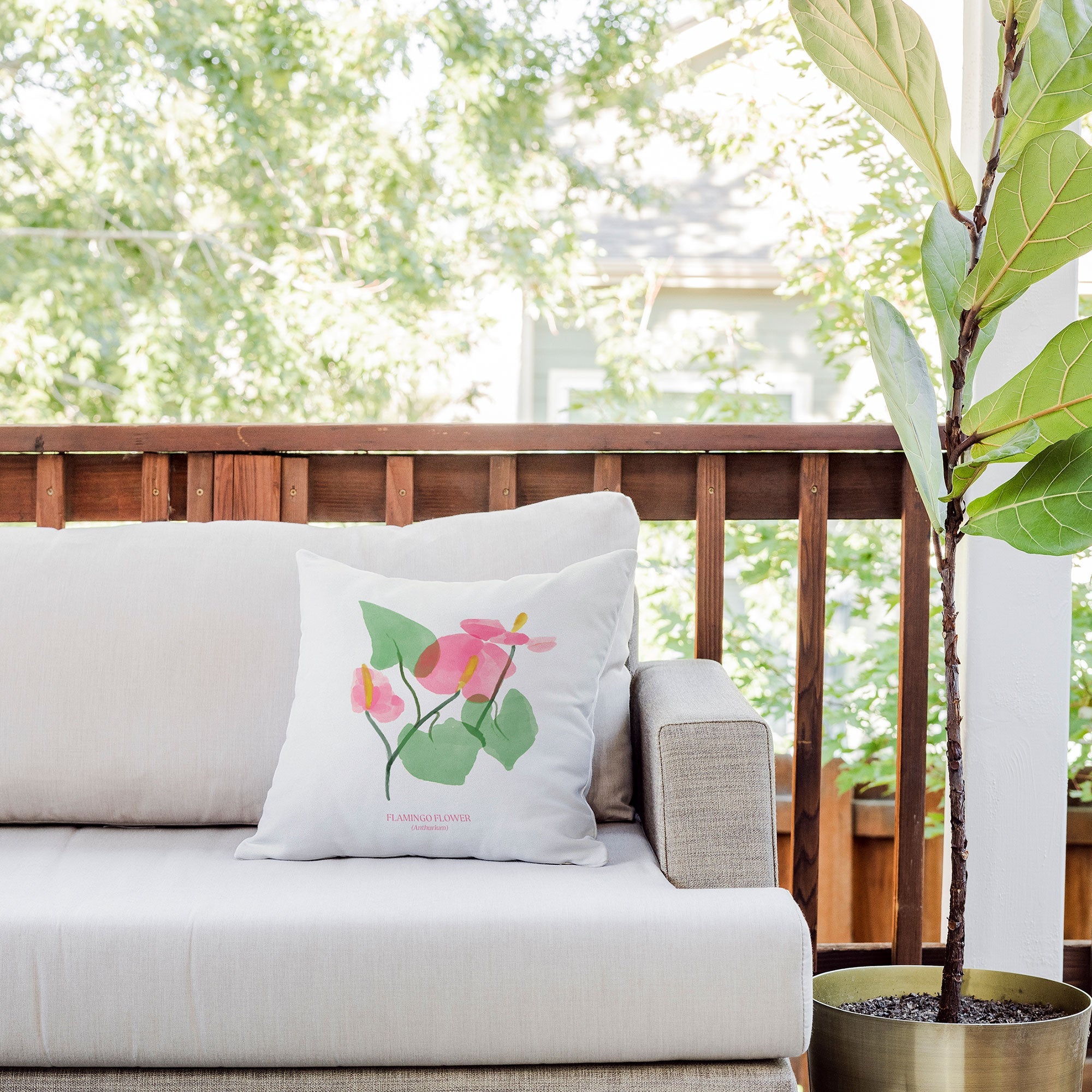 DENY Designs flamingo flower Outdoor Throw Pillow