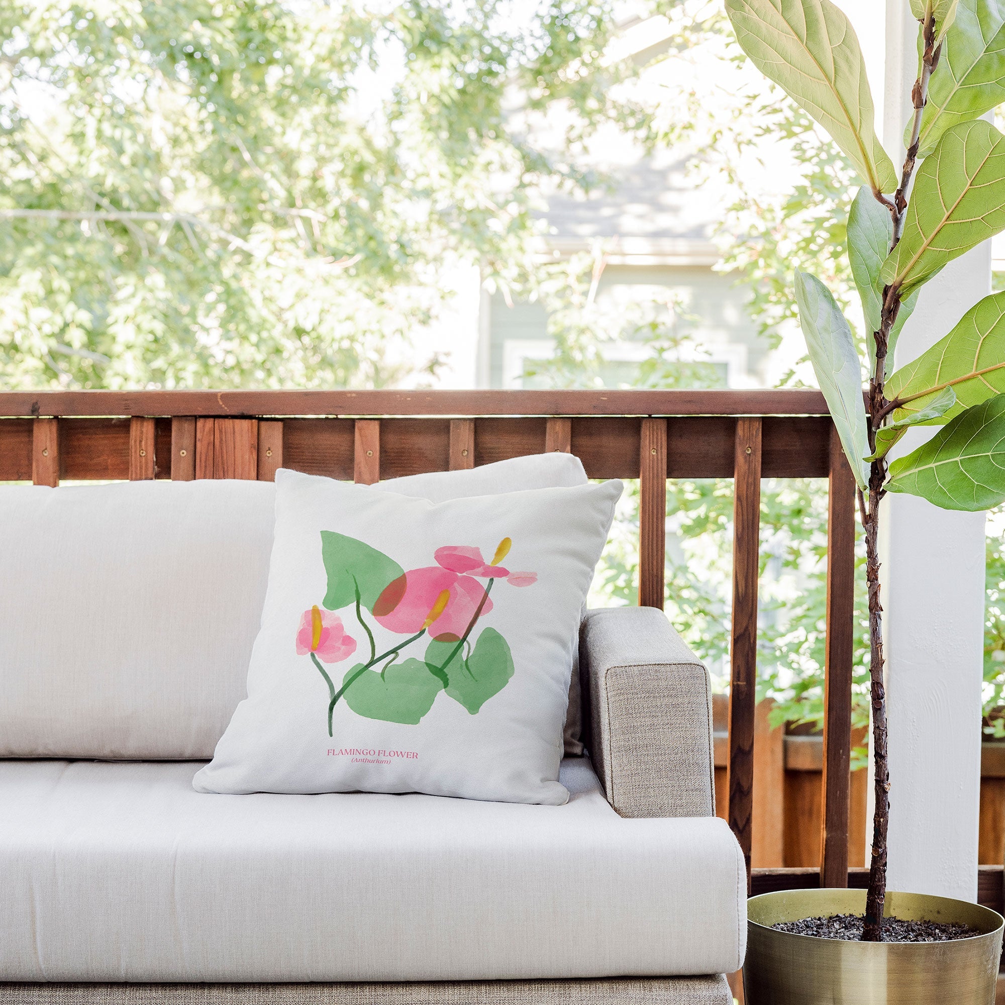DENY Designs flamingo flower Outdoor Throw Pillow