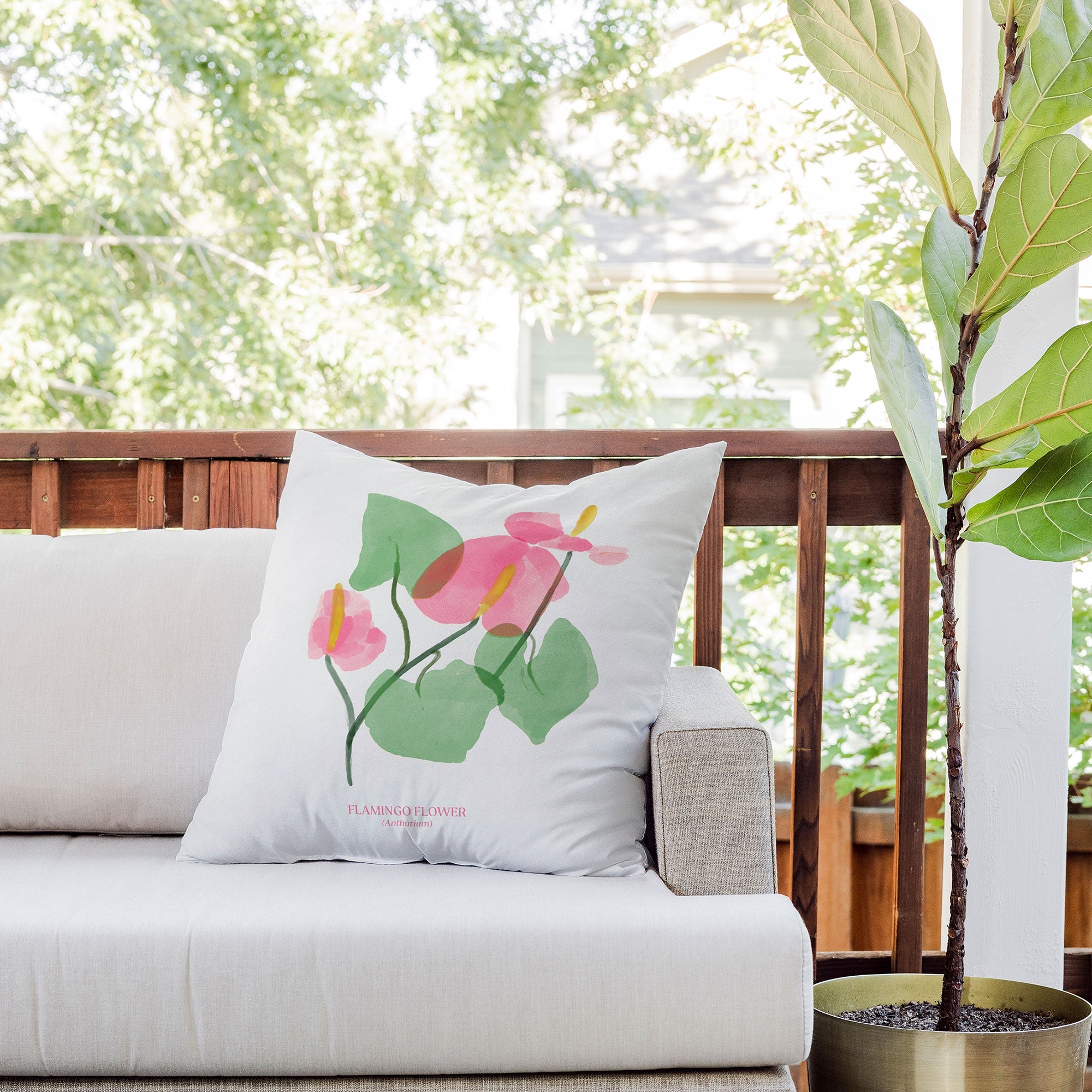 DENY Designs flamingo flower Outdoor Throw Pillow