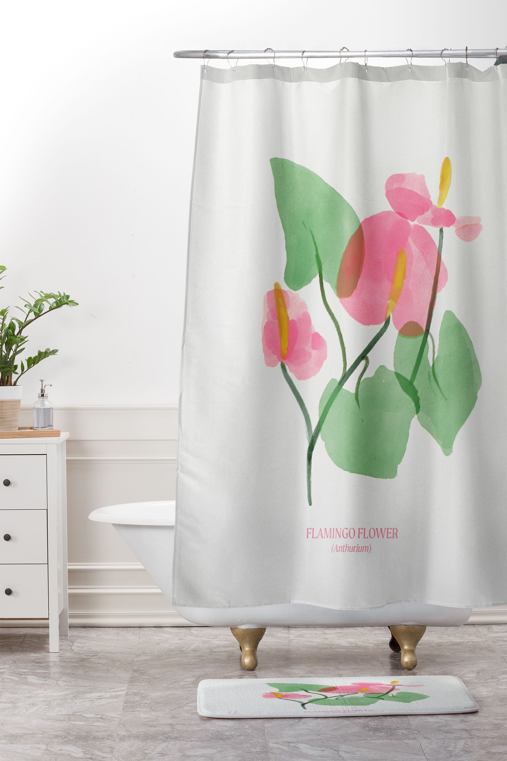 DENY Designs flamingo flower Shower Curtain And Mat
