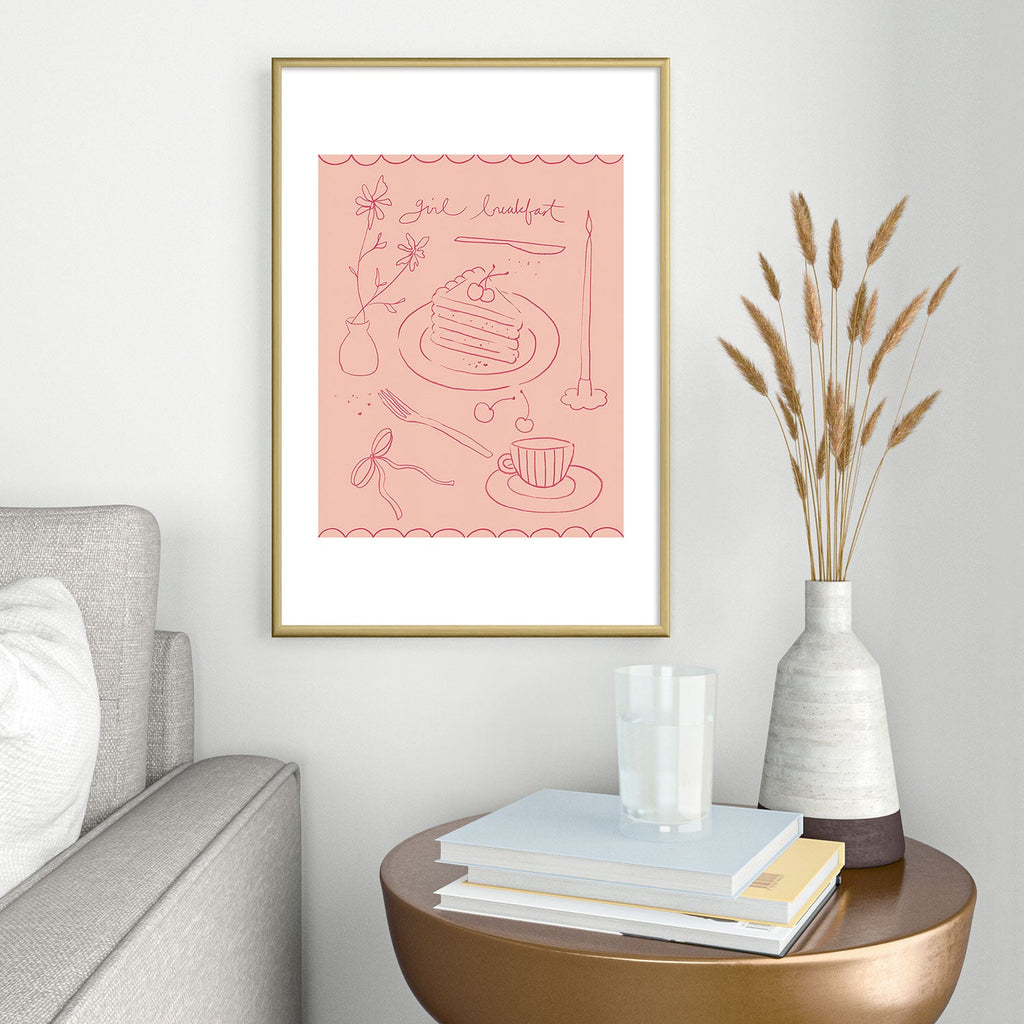 DENY Designs girl breakfast Metal Framed Art Print