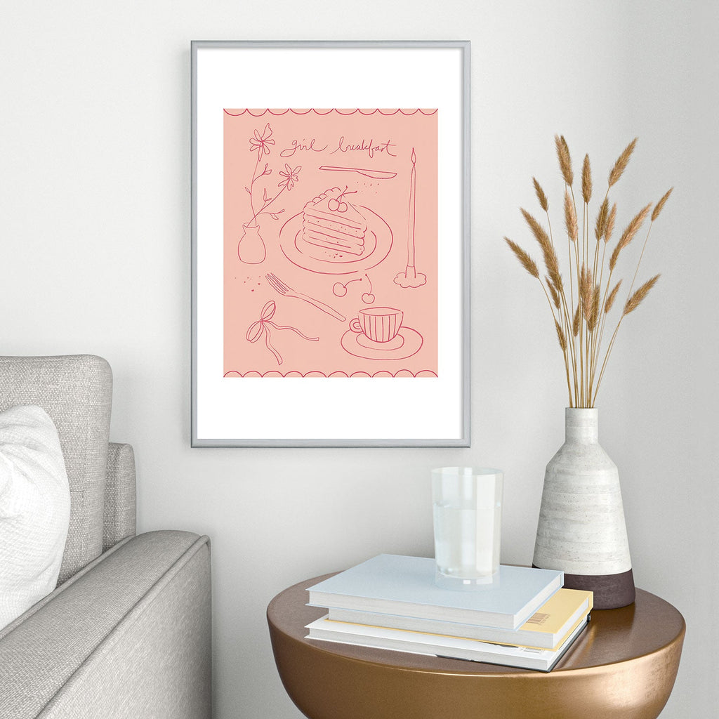 DENY Designs girl breakfast Metal Framed Art Print