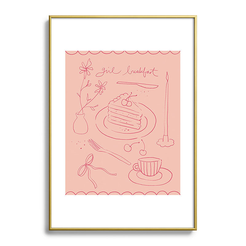 DENY Designs girl breakfast Metal Framed Art Print