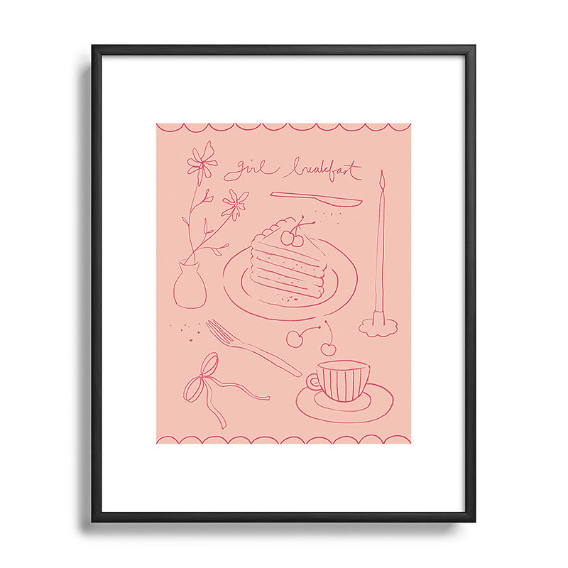 DENY Designs girl breakfast Metal Framed Art Print
