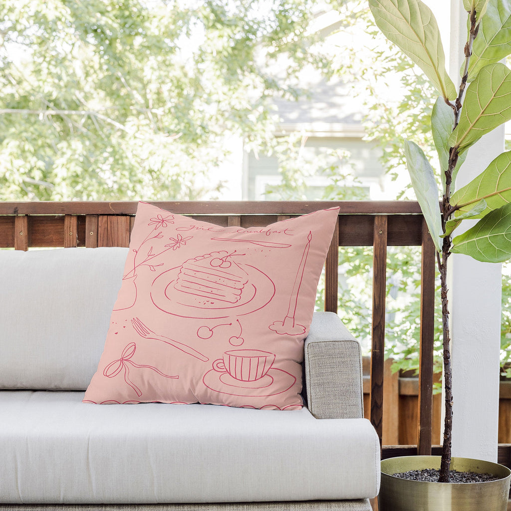DENY Designs girl breakfast Outdoor Throw Pillow