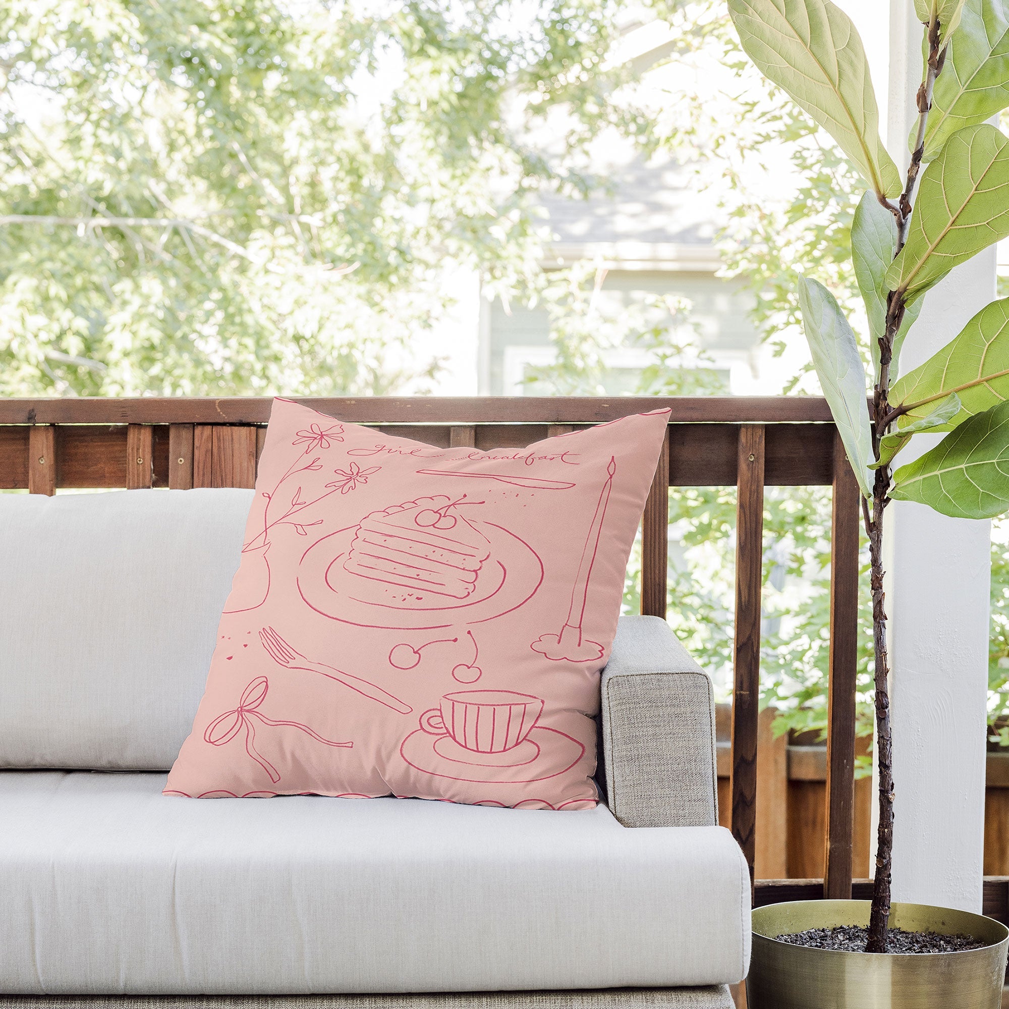 DENY Designs girl breakfast Outdoor Throw Pillow