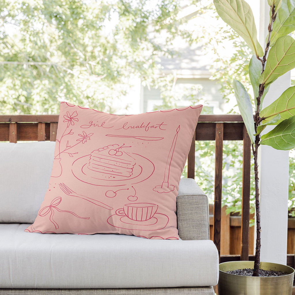 DENY Designs girl breakfast Outdoor Throw Pillow