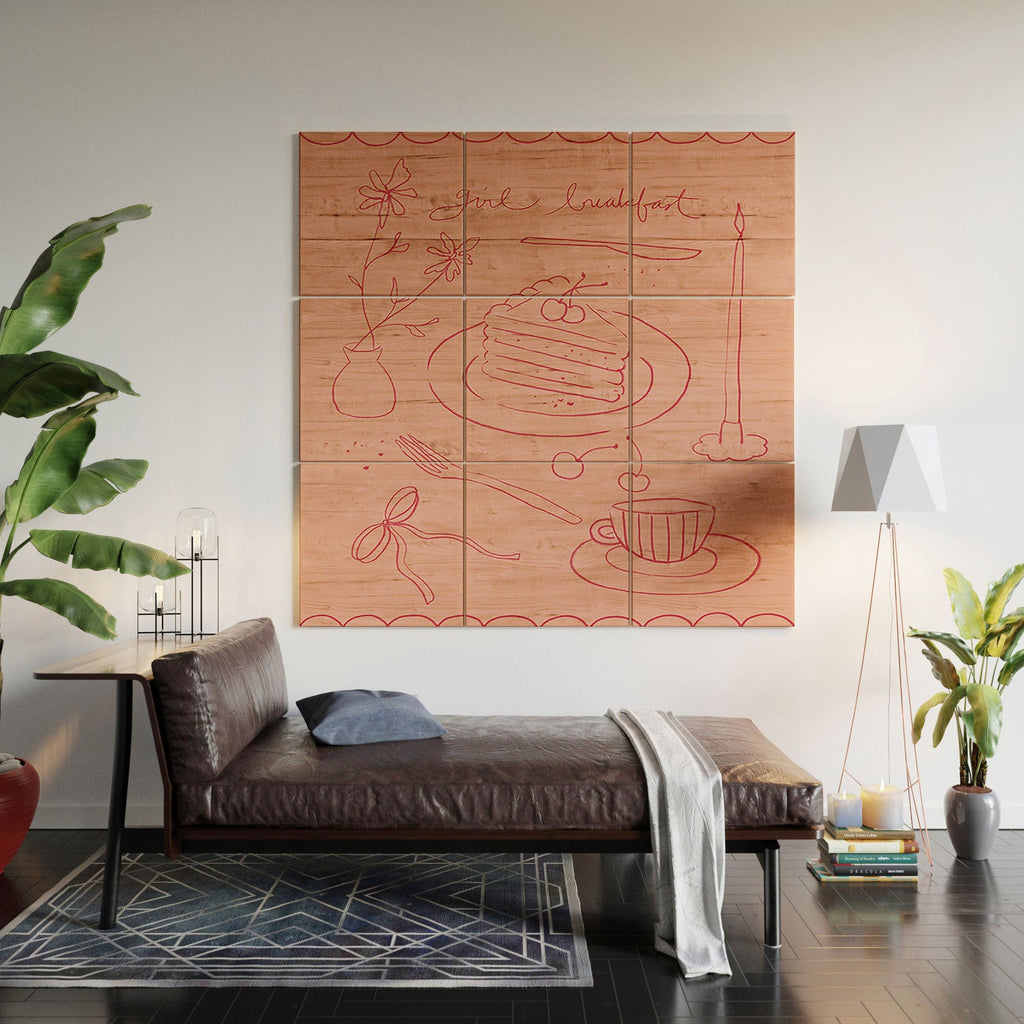 DENY Designs girl breakfast Wood Wall Mural