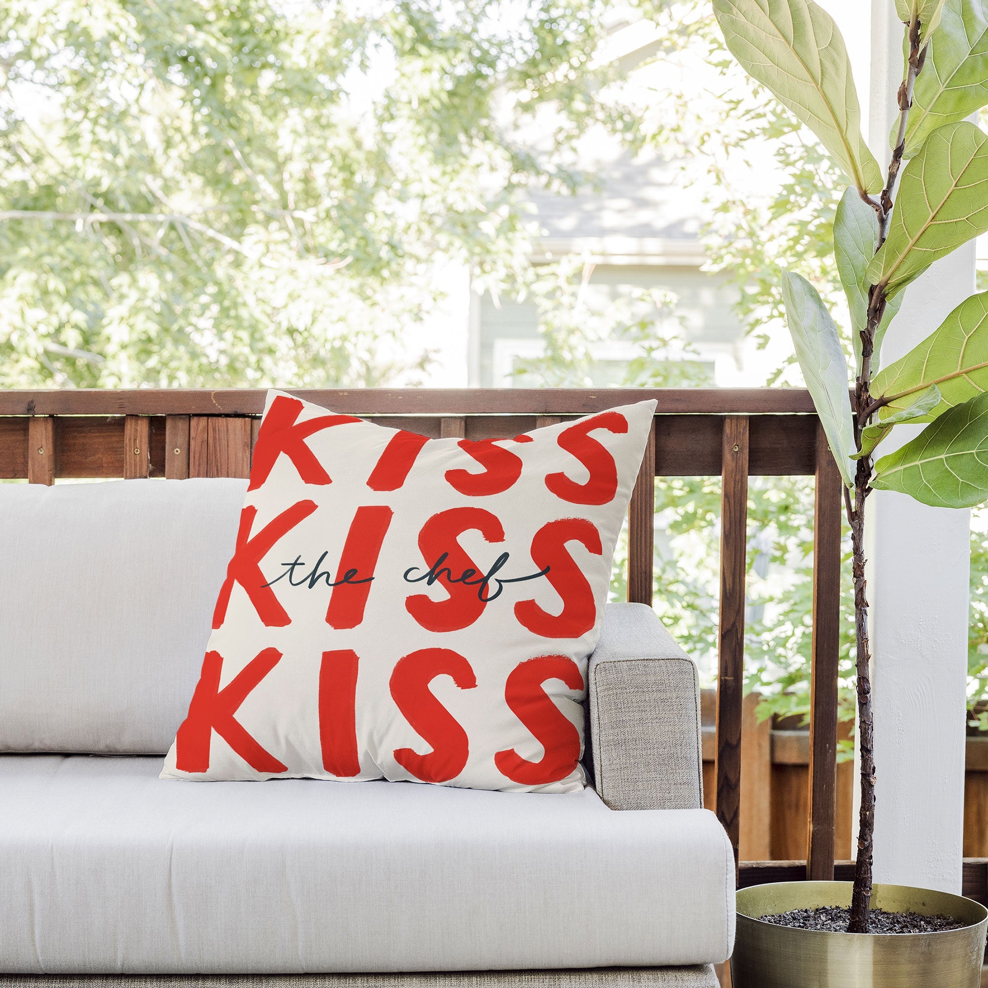 DENY Designs Kiss The Chef Outdoor Throw Pillow