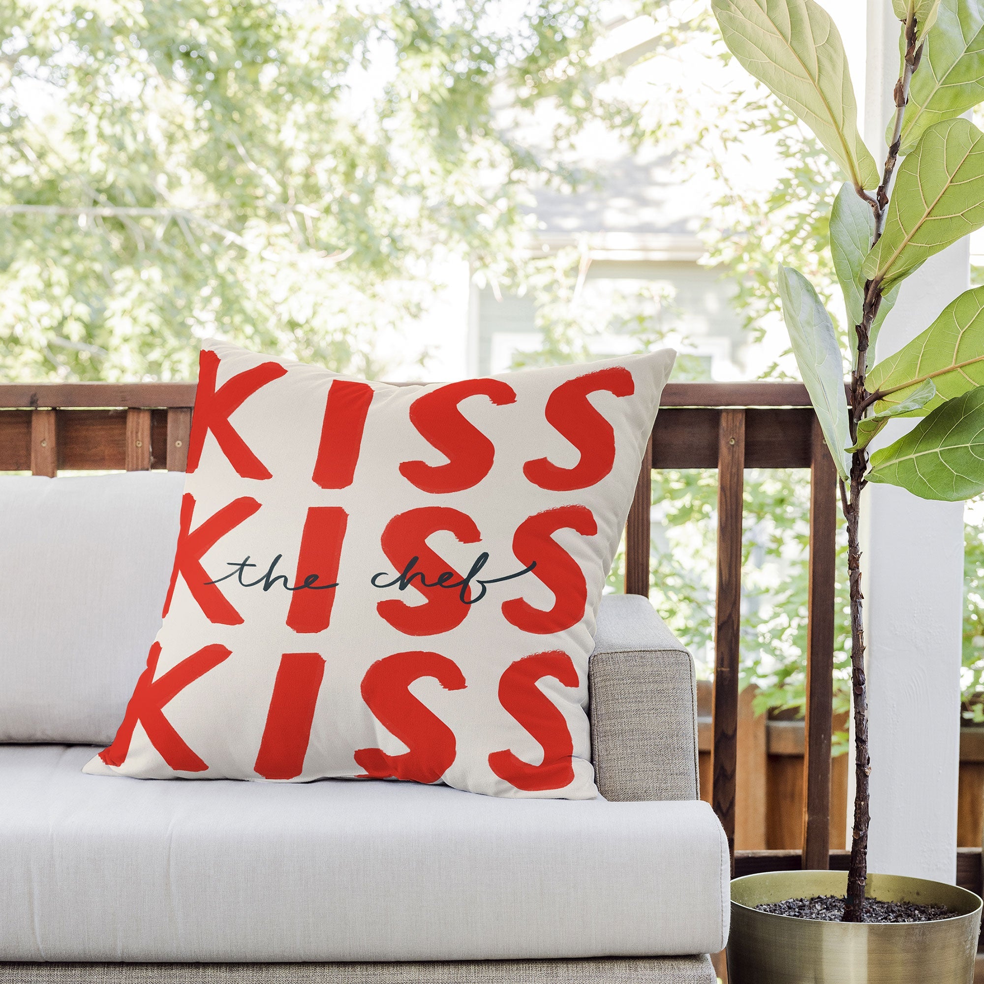 DENY Designs Kiss The Chef Outdoor Throw Pillow