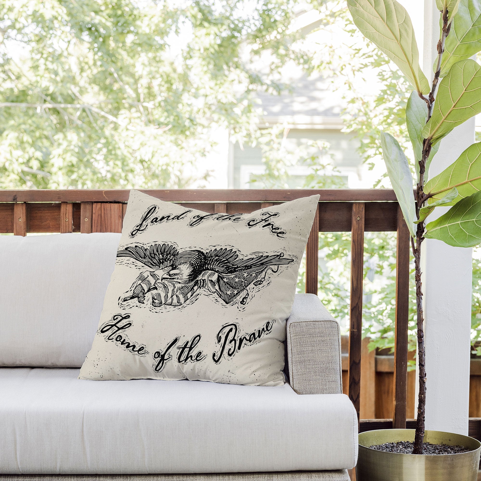DENY Designs Land of the Free Eagle Outdoor Throw Pillow