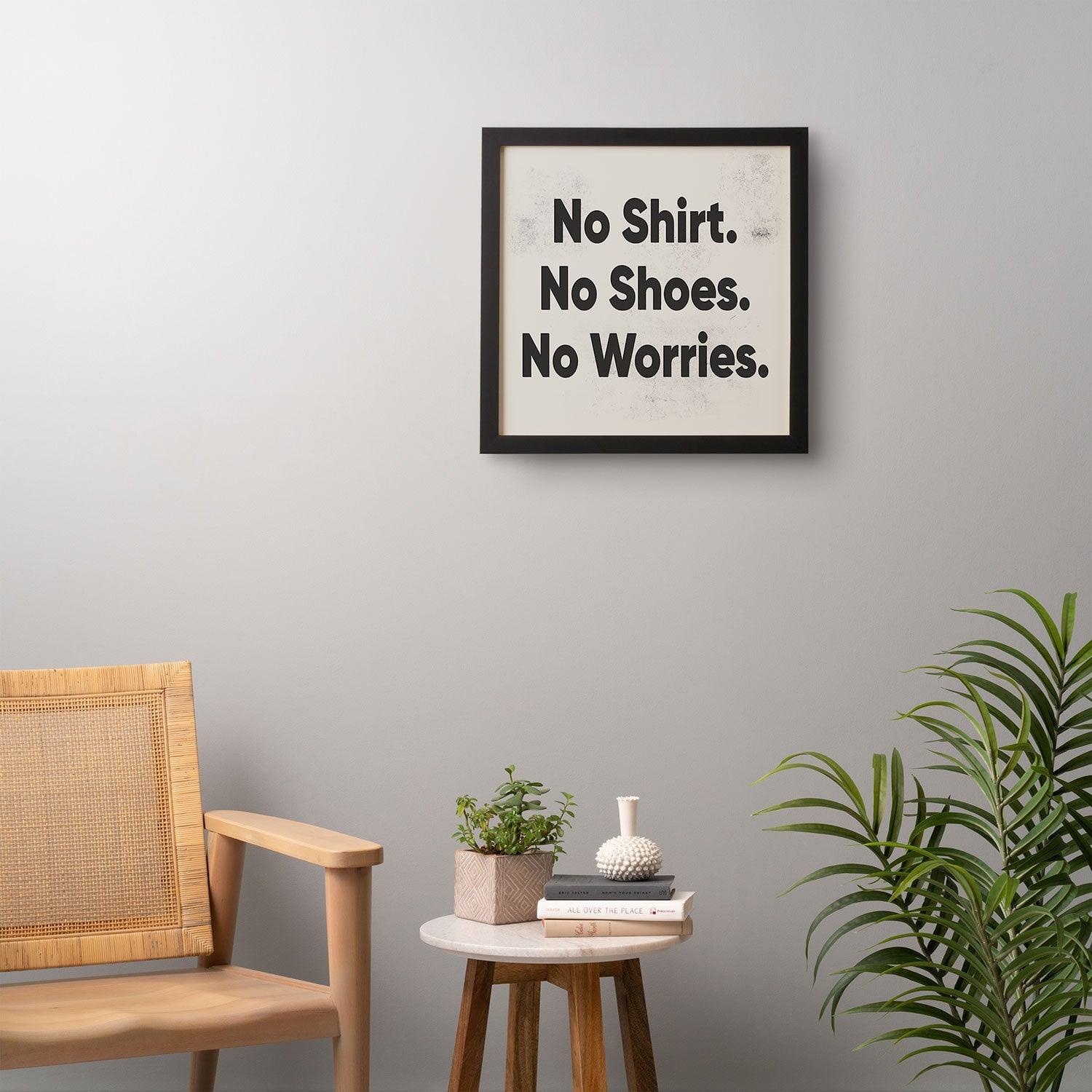 DENY Designs no shirt no shoes no worries Framed Wall Art