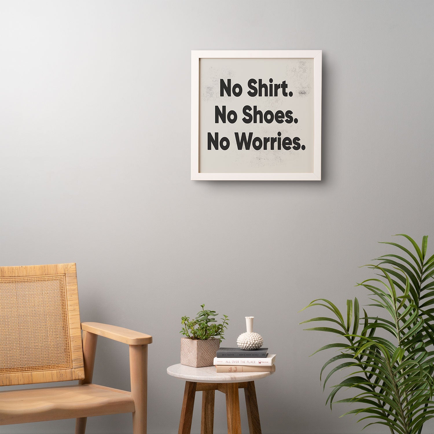 DENY Designs no shirt no shoes no worries Framed Wall Art
